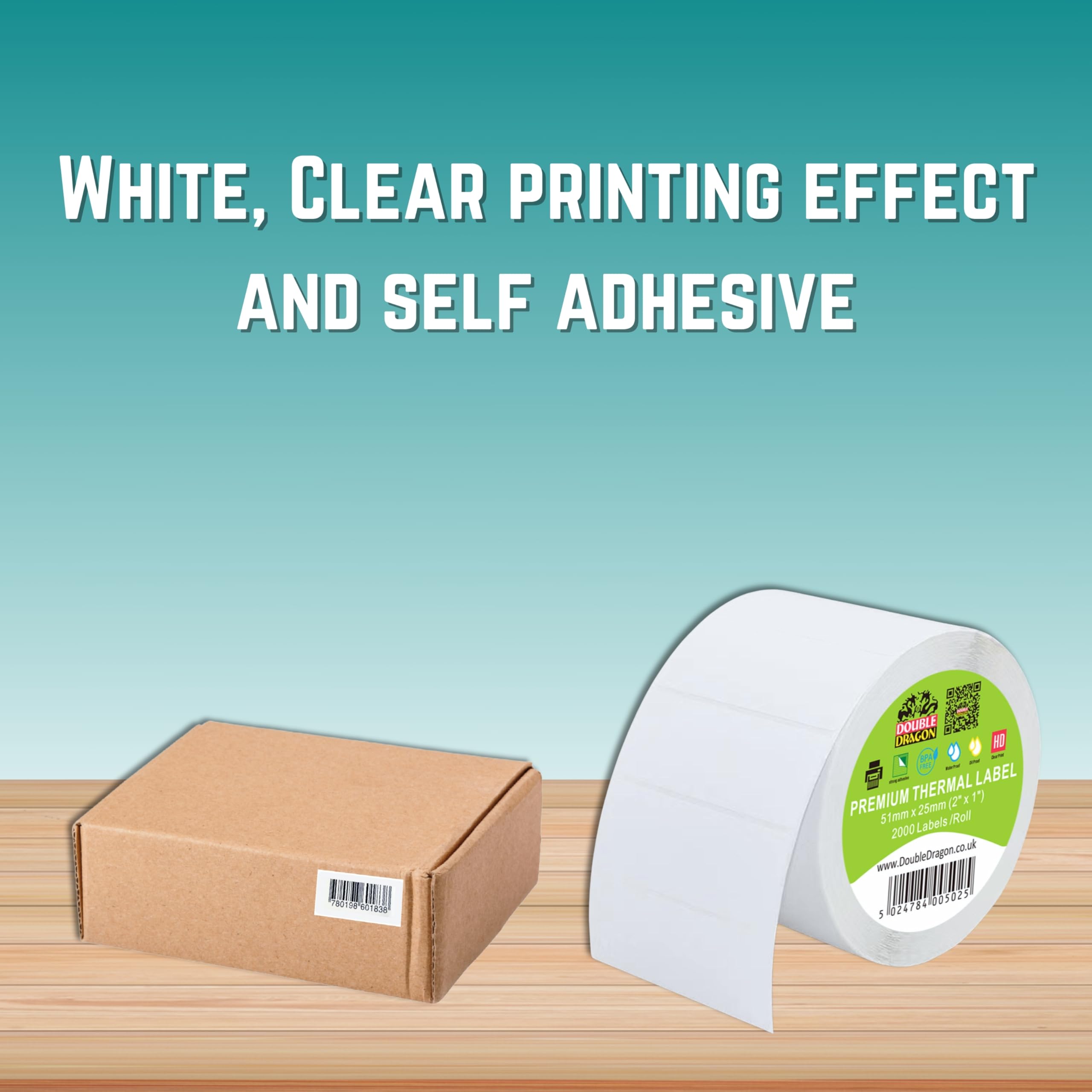 Double Dragon Direct Thermal Printer Labels - 51mm x 25mm | 2,000 Labels per Roll | Waterproof & Scratch Resistant 2