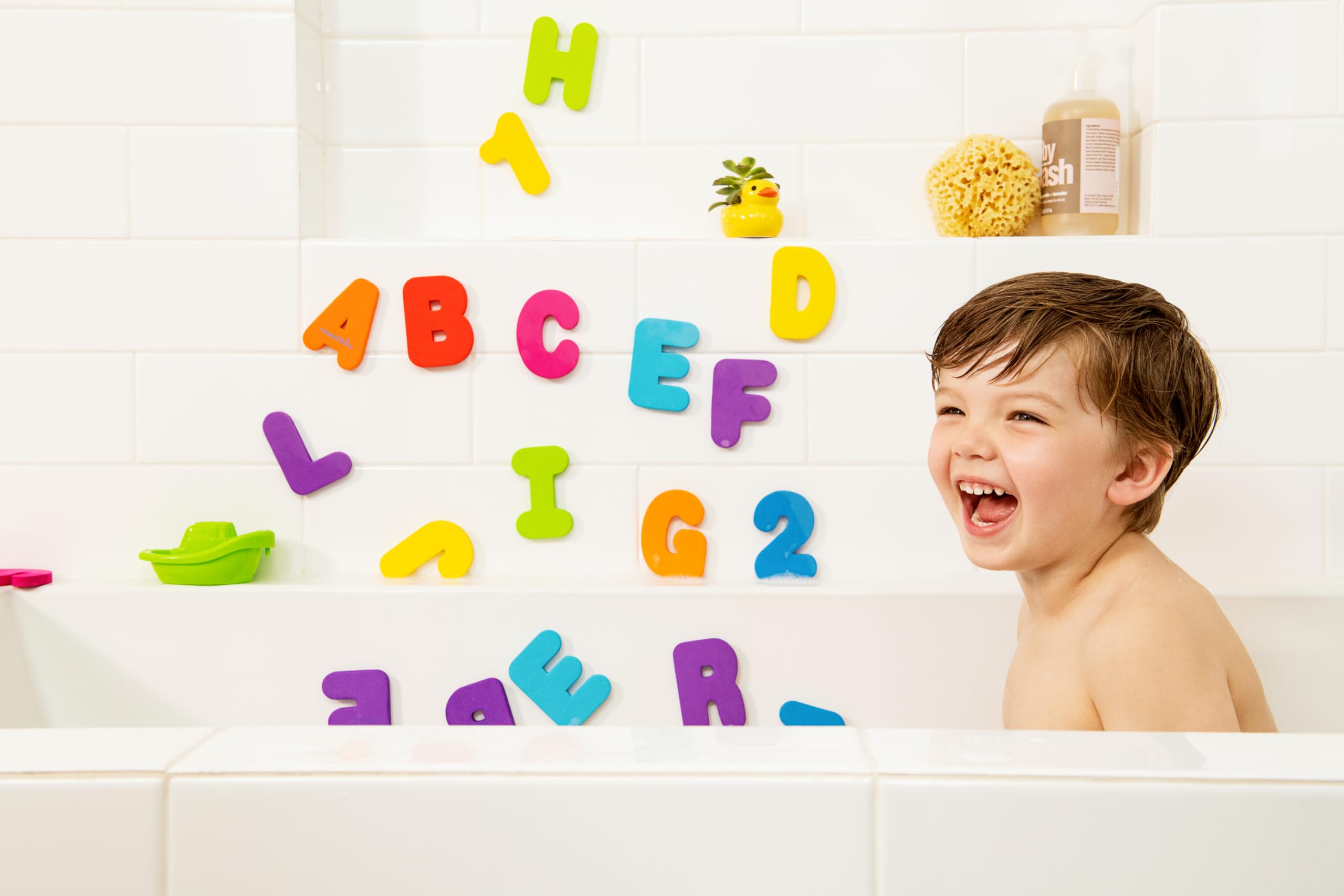 Munchkin Learn Baby Bath Foam Letters & Numbers - Sticks to Tiles | Educational Toy | 72 Pieces 3