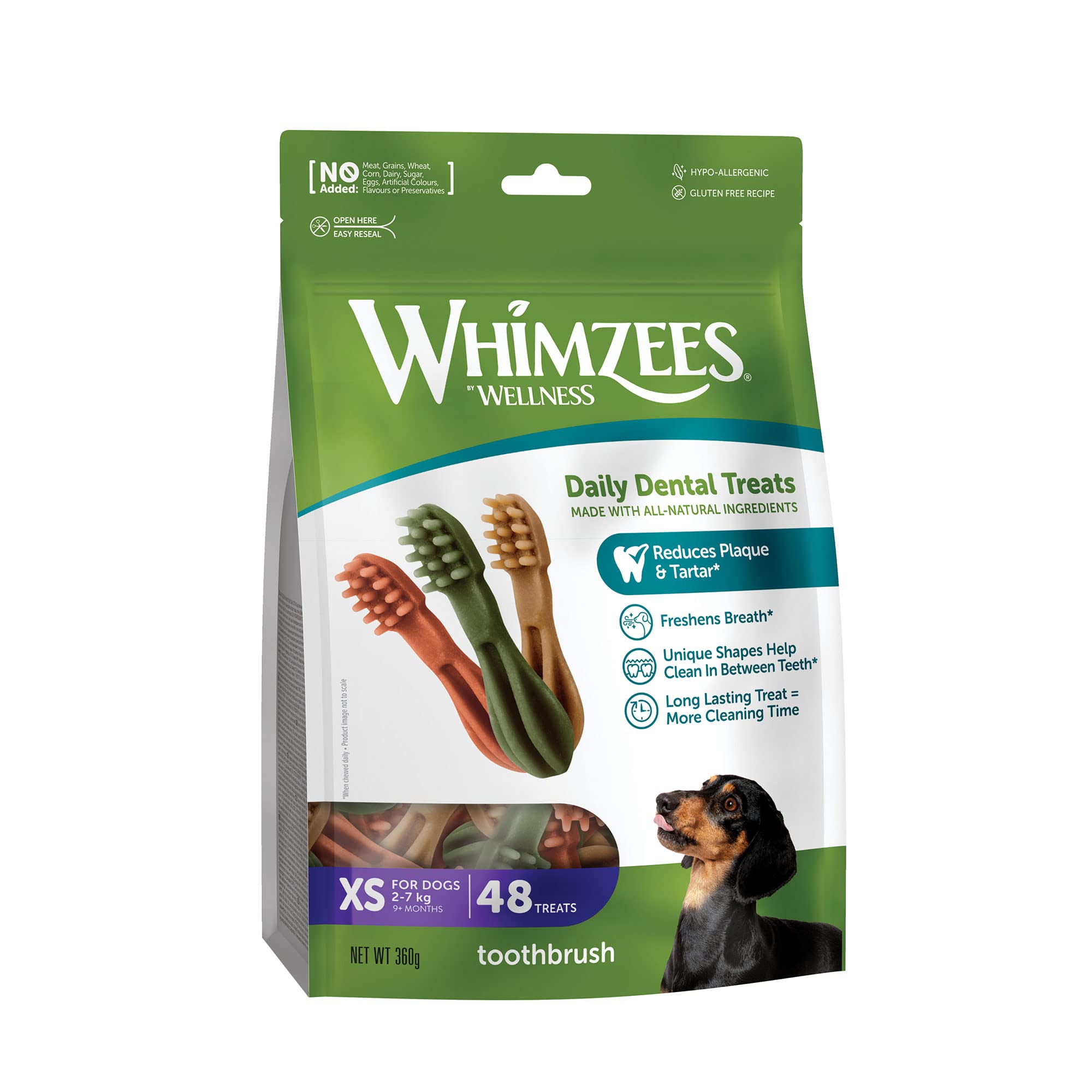 WHIMZEES Toothbrush XS Dog Dental Chews - 48 Pieces | Natural, Grain-Free, Vegetarian