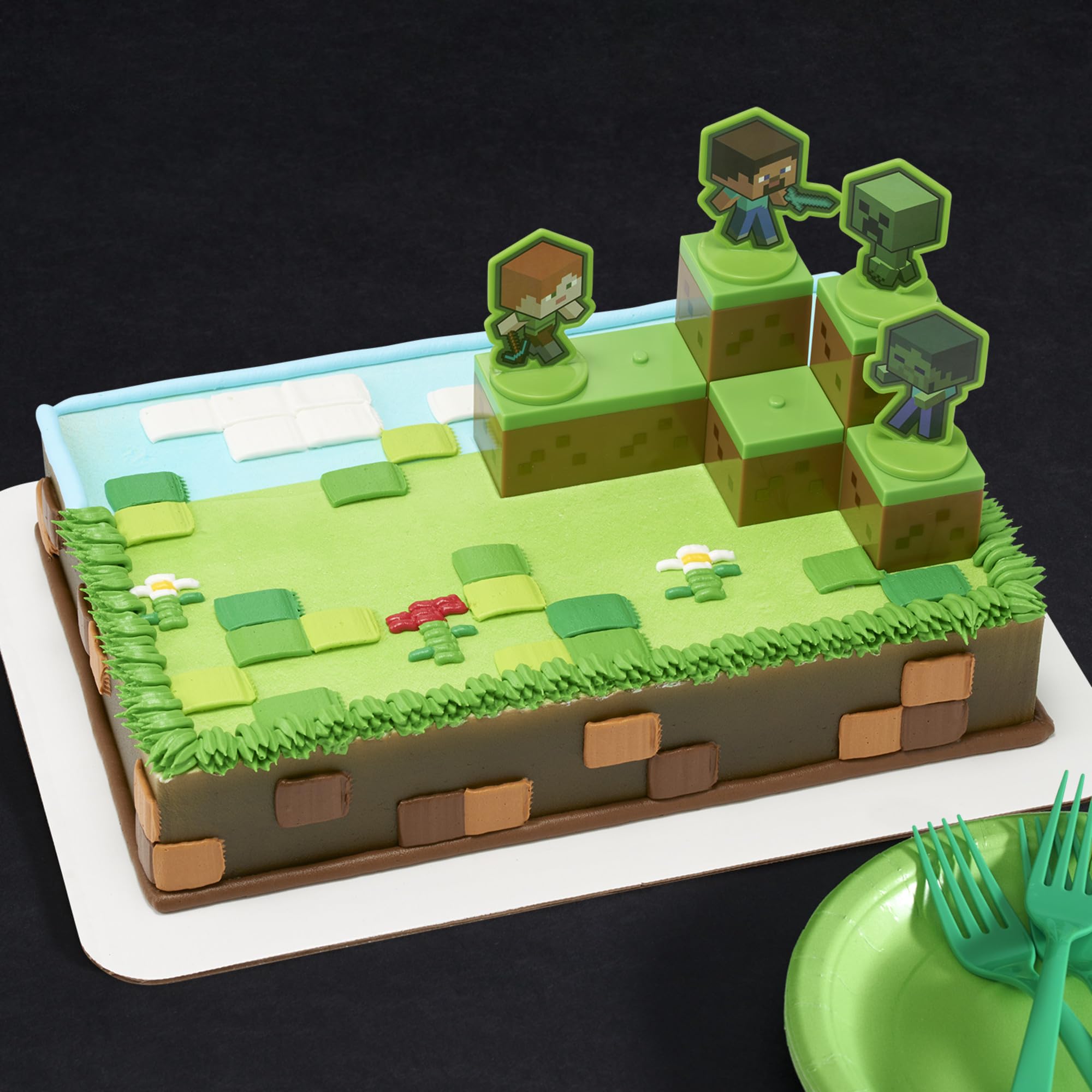 DecoPac Minecraft Mobs Beware Cake Topper Set - 6 Pieces, Stackable Blocks, Alex & Steve Figures 6