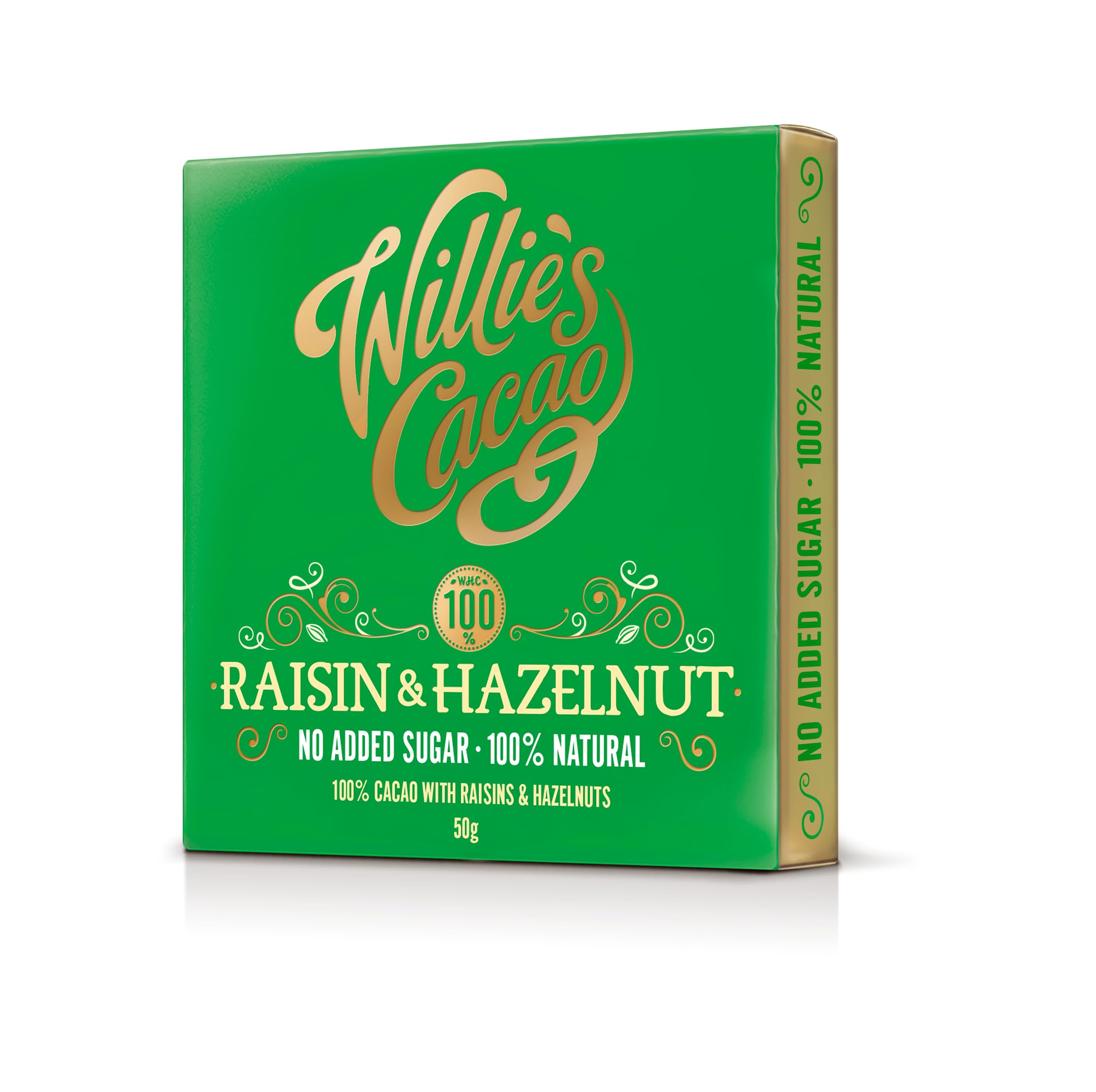 Willie's Cacao - 100% Cocoa with Hazelnut & Raisin - No Added Sugar Chocolate Bar 1