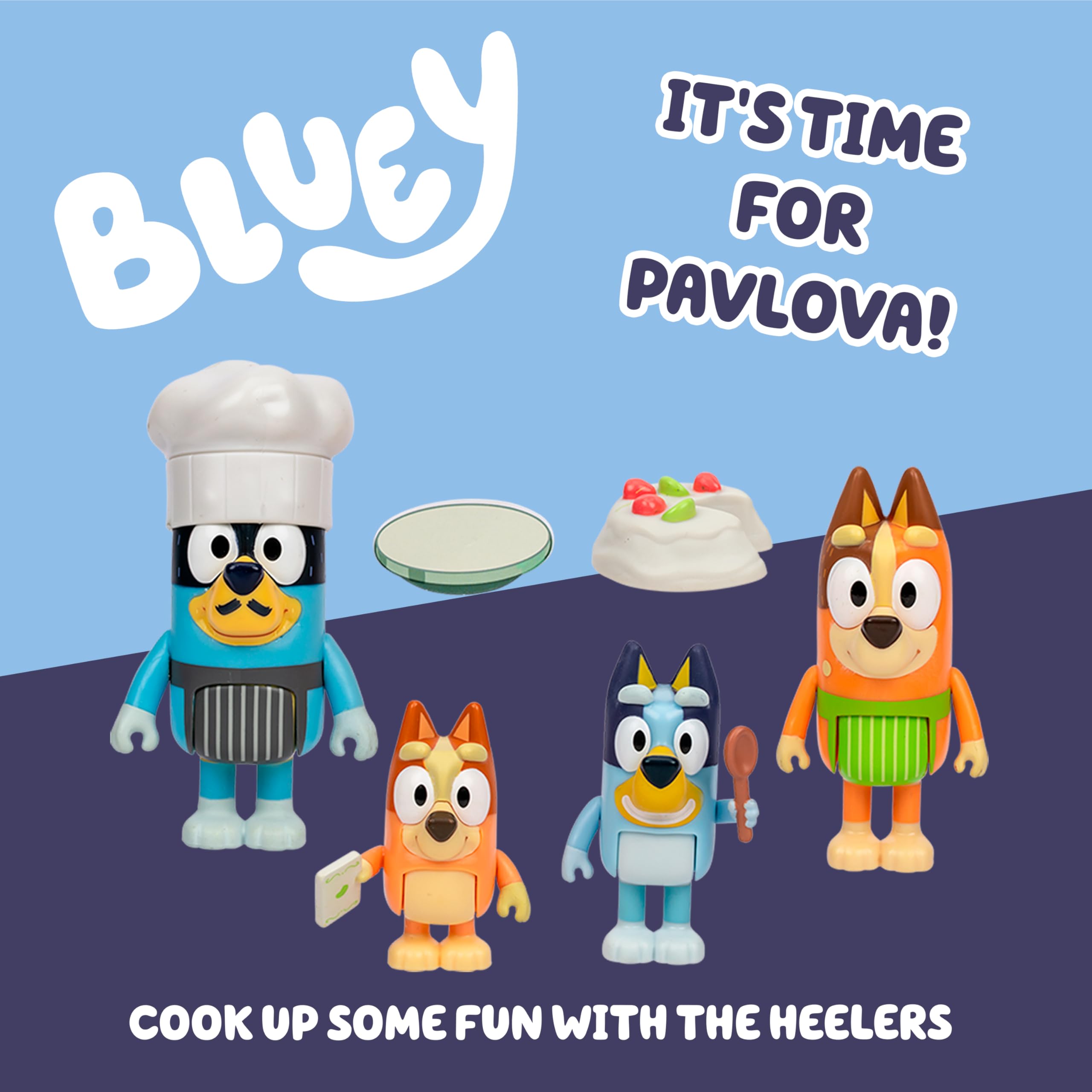 Bluey It's Time For Pavlova 4 Pack Figure Set - 2.5-3 Inches Tall | Articulated Limbs
