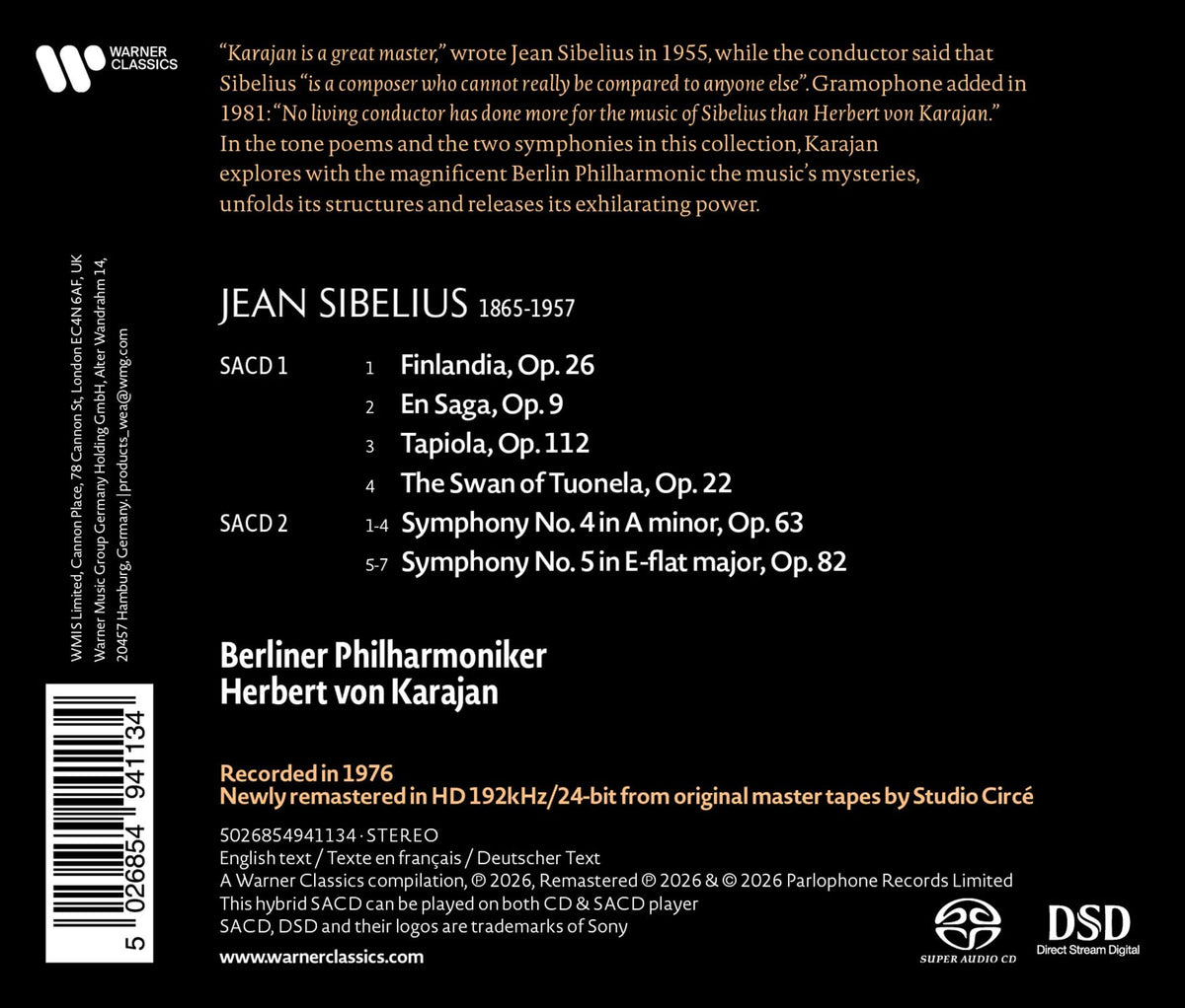 Jean Sibelius - Finlandia, en Saga, Sinfonien Nr. 4&5 [CD]