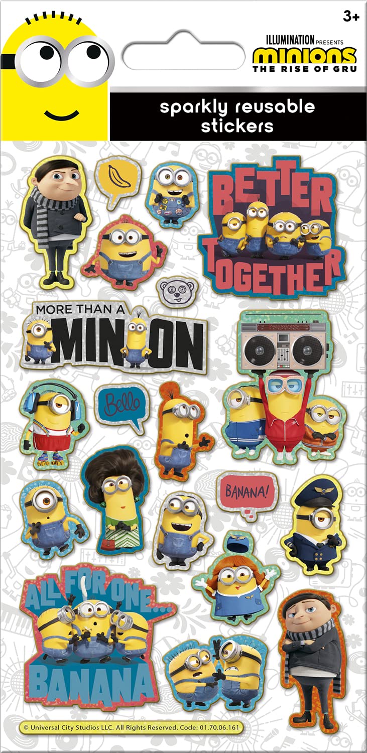 Paper Projects Minions: The Rise of Gru Sparkly Reusable Stickers - Reusable | 19.5cm x 9.5cm 1