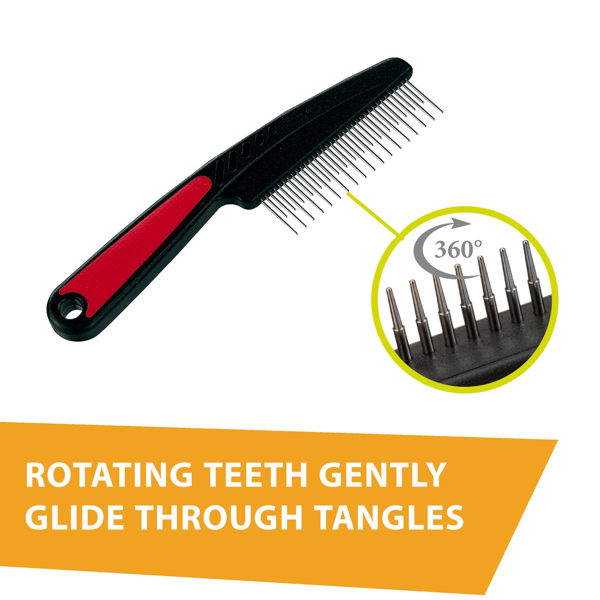 Ferplast Steel Comb with Rotating Teeth - Ergonomic Handle | 20 x 5.5 cm | Red 6