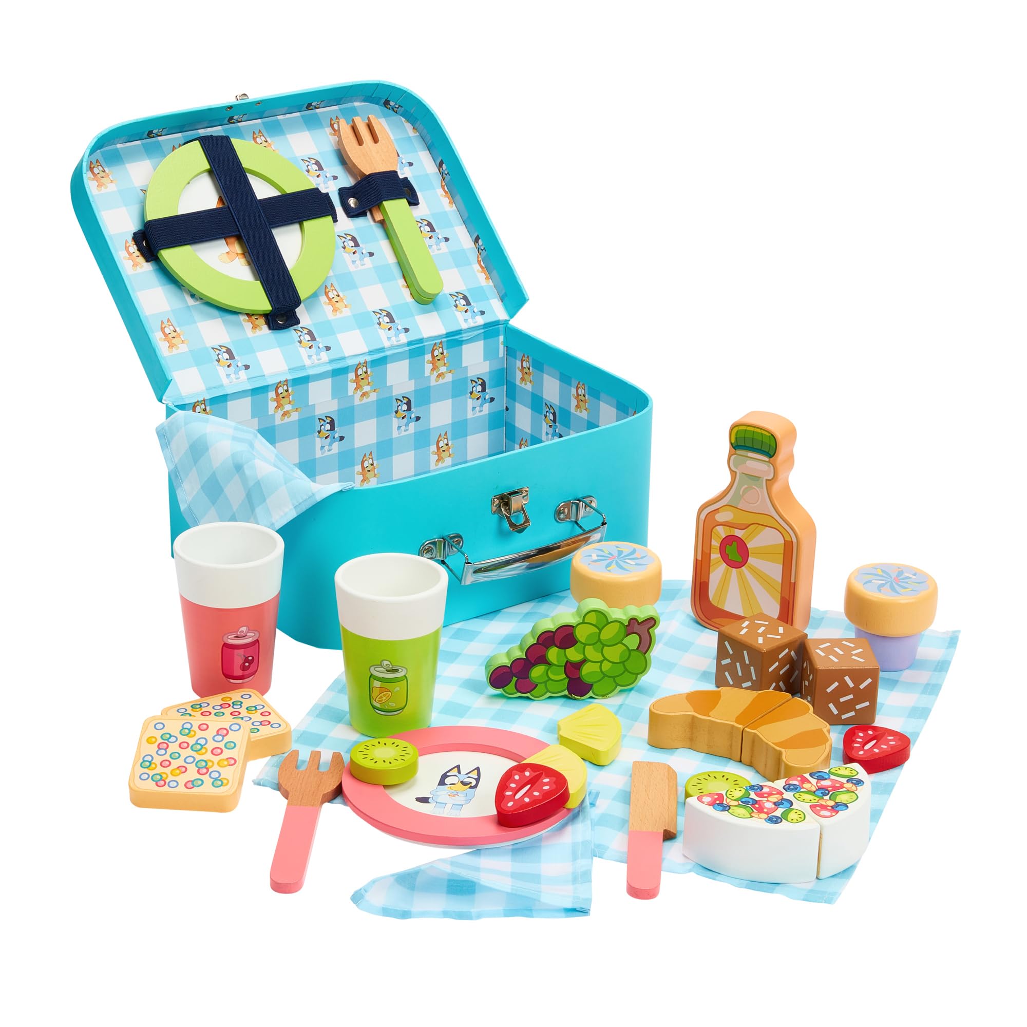 Bluey Picnic Basket Set - 30-Piece Wooden Roleplay Toy for Kids 1