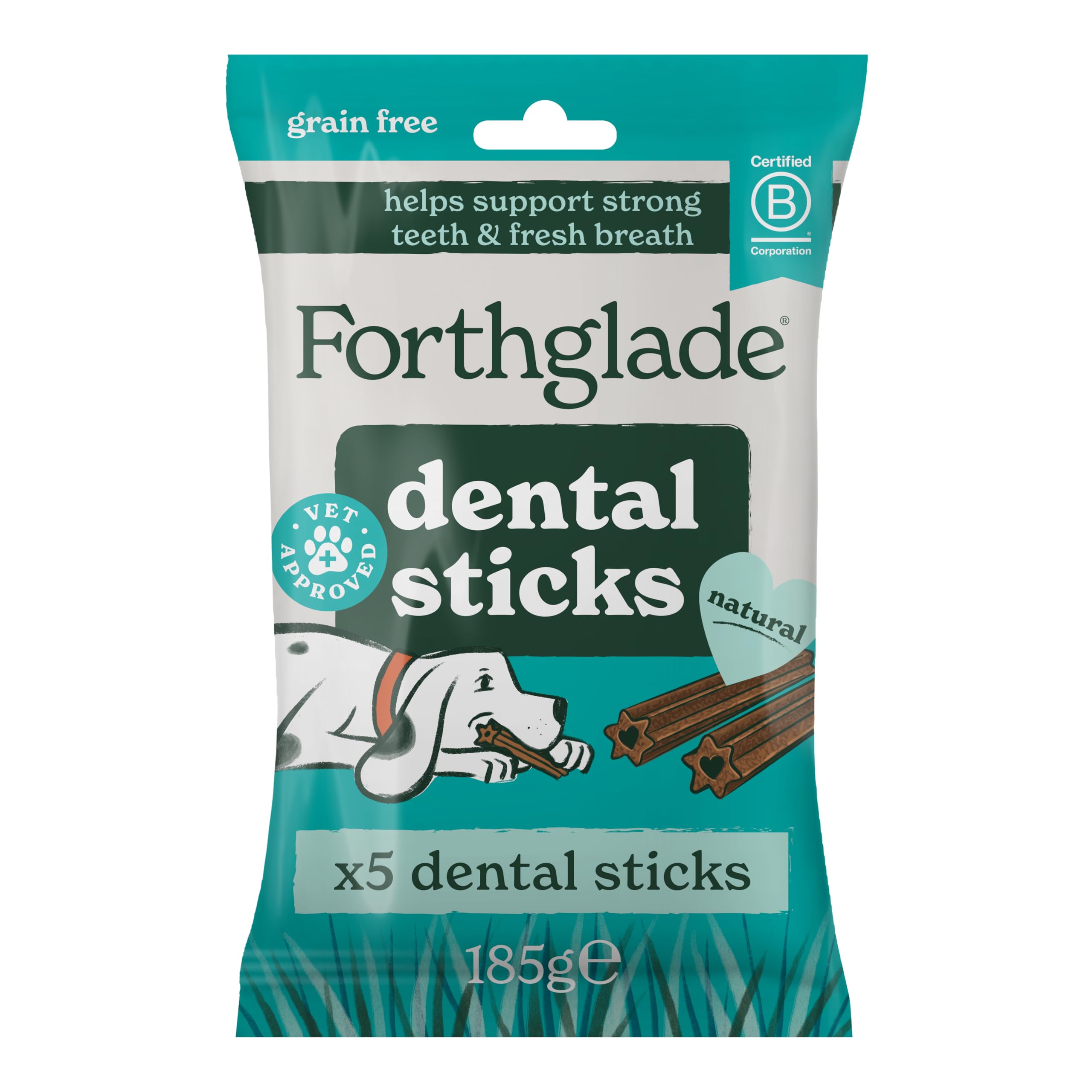 Forthglade Natural Dog Dental Sticks - Plant Based Mint Flavor | 10 x 185g Bags (50 Sticks Total)