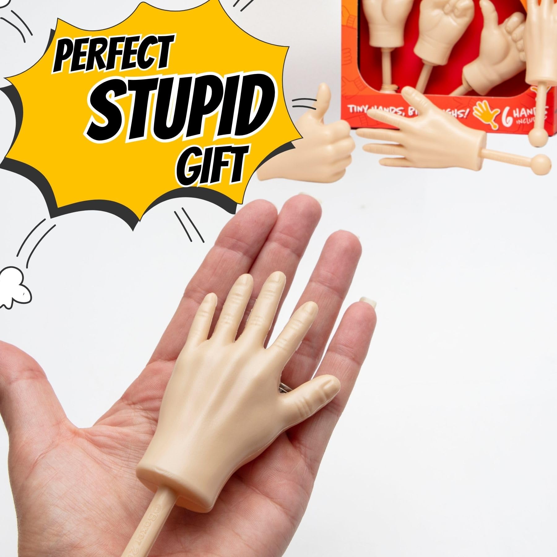 Boxer Gifts Tiny Hands on Sticks Prank - Peace, Thumbs Up and Waving 3pk | Plastic | Unisex Adult 4
