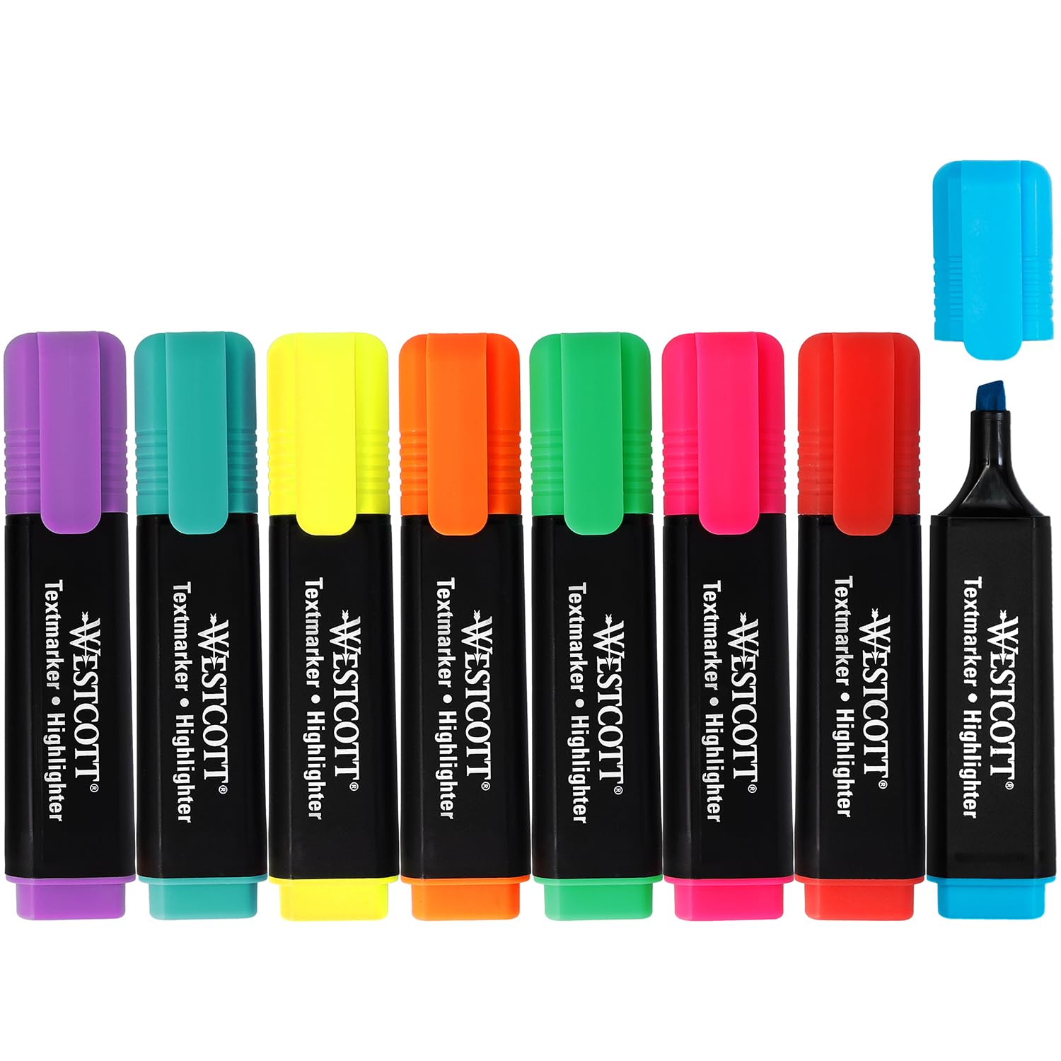 Westcott Highlighter Markers - 8-Piece Bright Color Set | Chisel Tip 2-5mm | Quick-Drying Ink