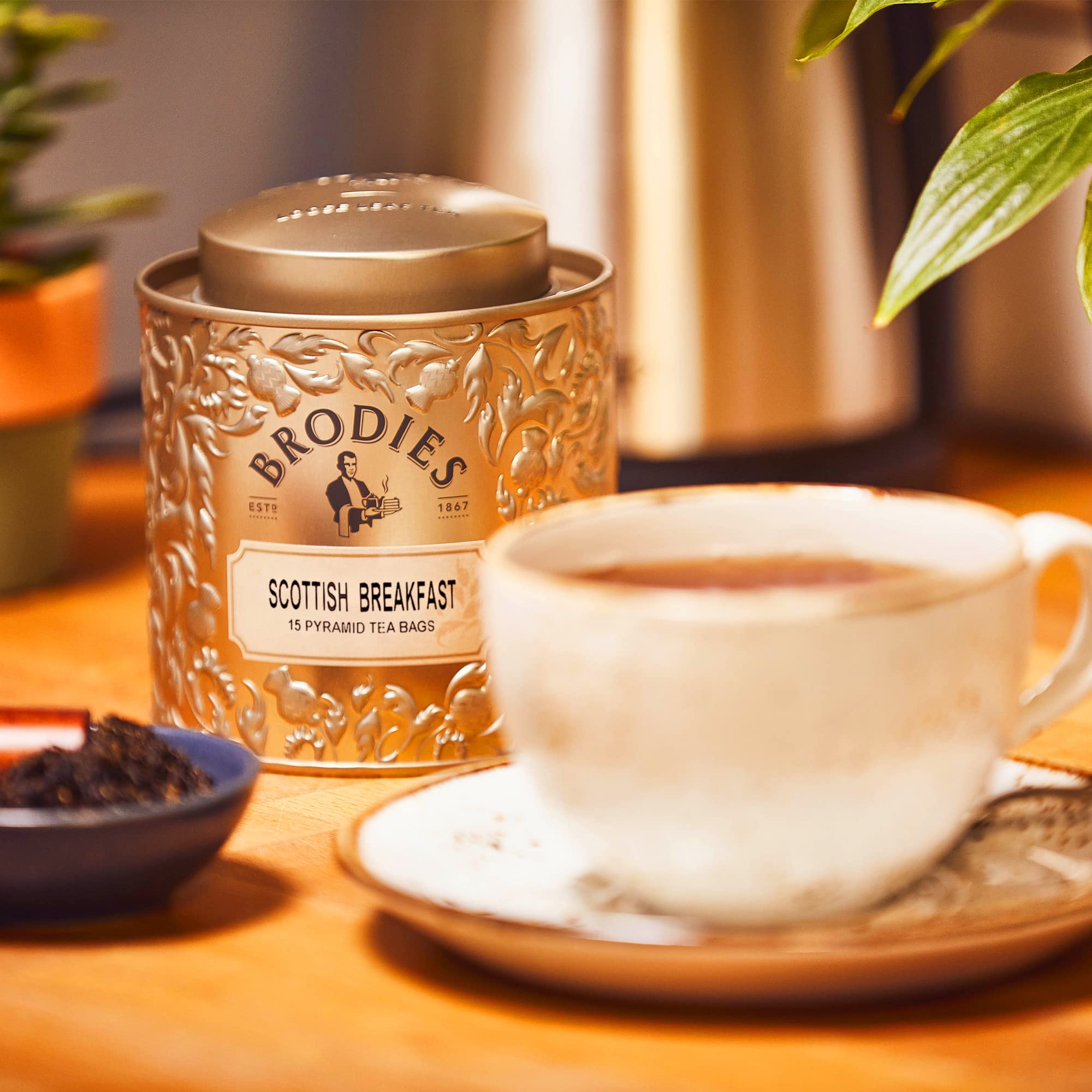 Brodies Scottish Breakfast Tea - 15 Pyramid Tea Bags in Reusable Silver Gift Tin 12