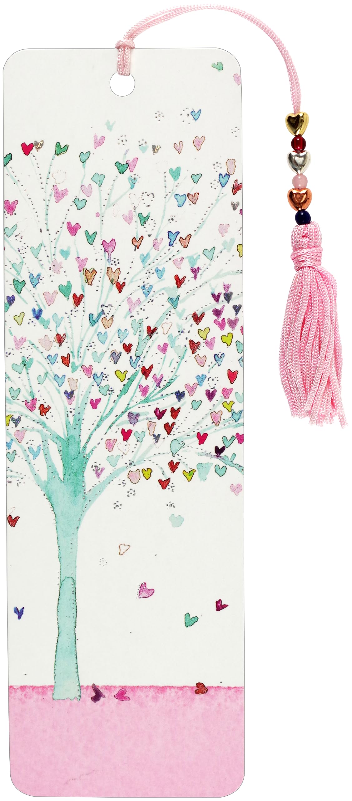Peter Pauper Press Tree of Hearts Beaded Bookmark - Silver Foil Accents | Cardstock Ruler Back