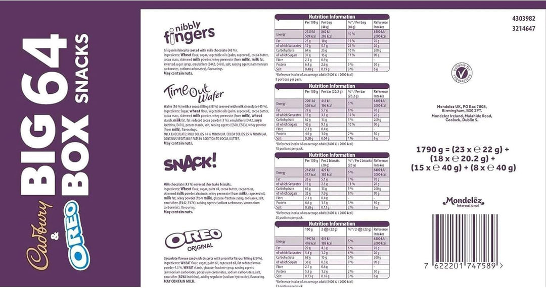 Cadbury & OREO Big Box of Treats - 64 Assorted Chocolates and Snacks, 1618 g