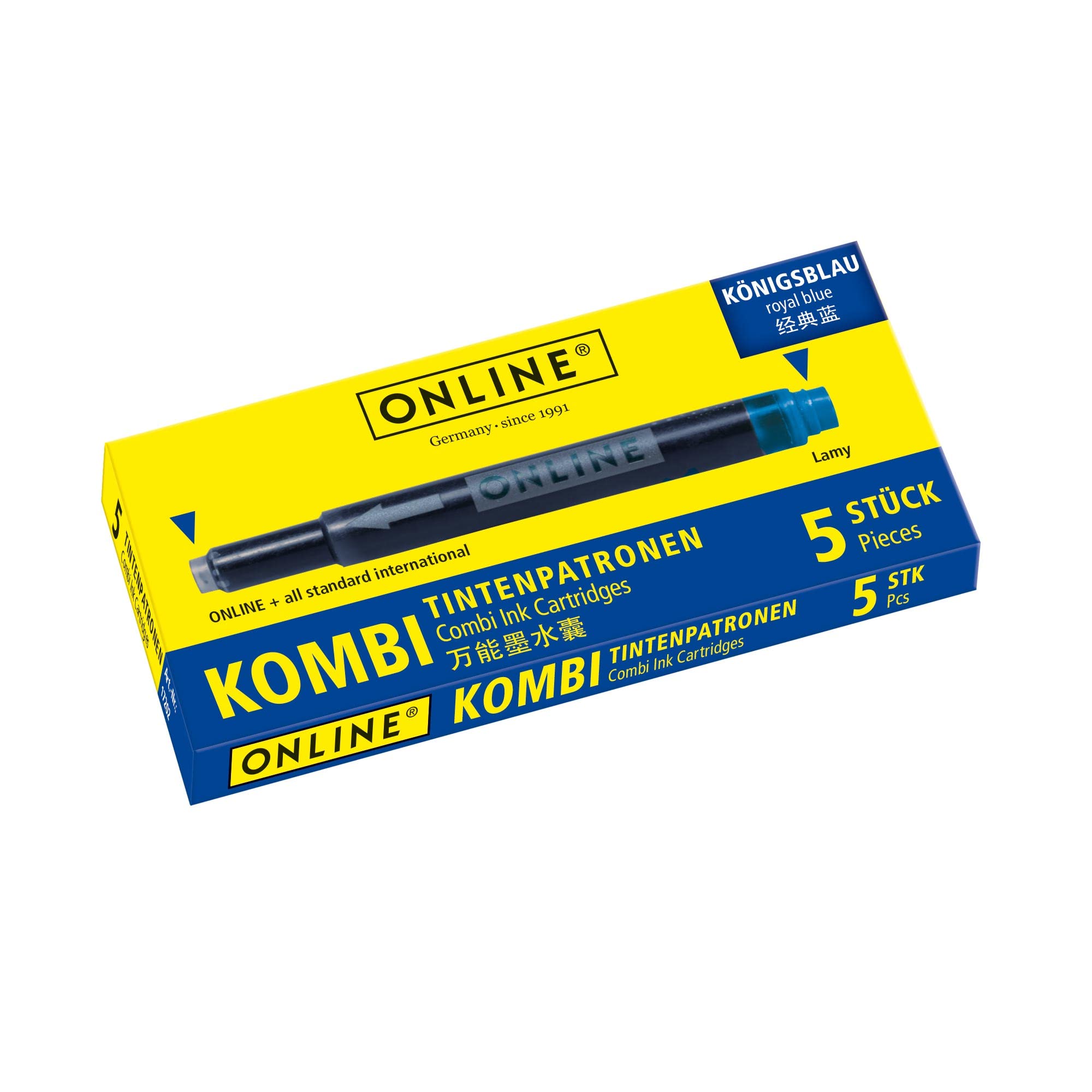Online Universal Double-Sided Fountain Pen Refills - 5 Pack Royal Blue Ink | Erasable & Washable 1