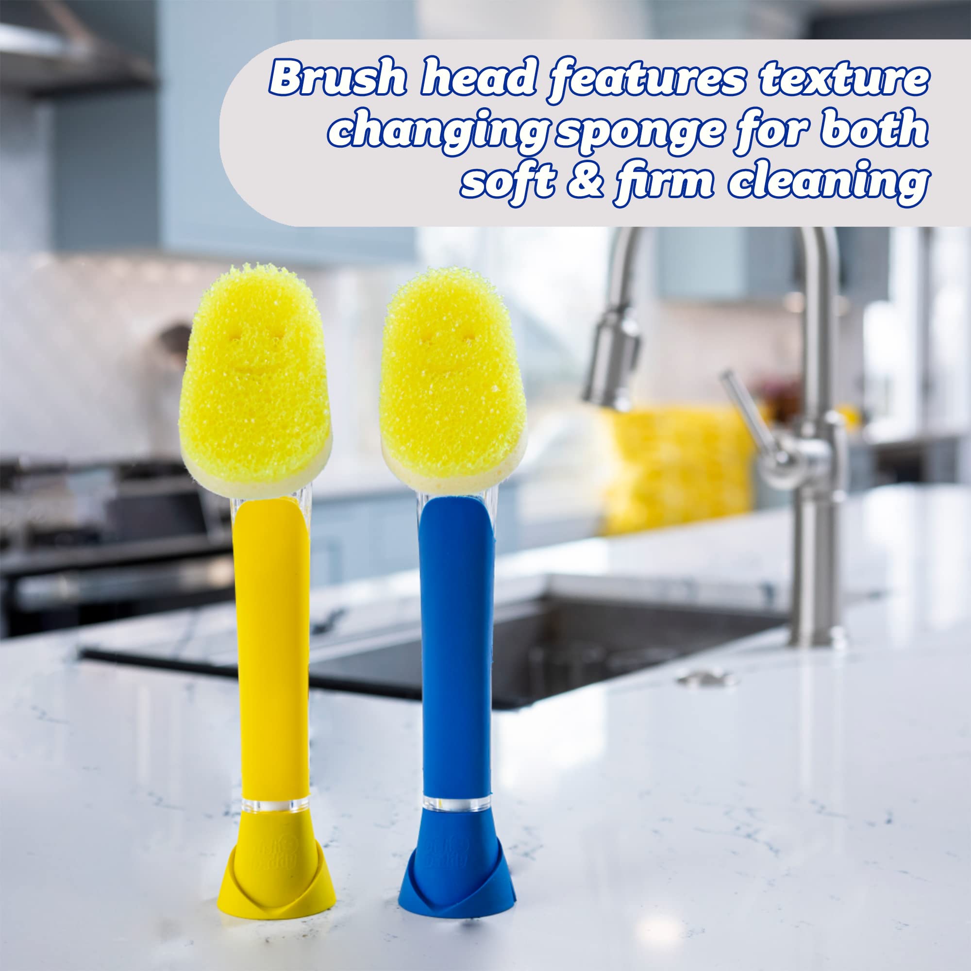 Scrub Daddy Dish Wand Scrubber with Handle | Soap Dispensing | Texture Changing Sponge | Yellow 3
