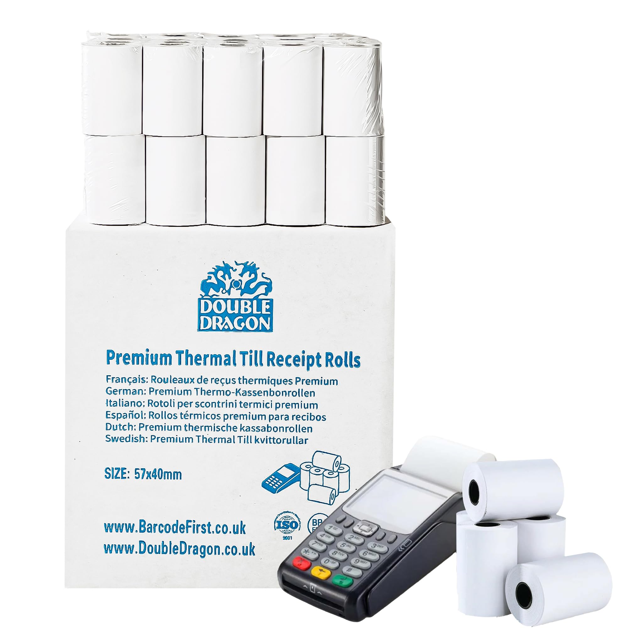 Double Dragon 20 Rolls Thermal Paper Till Receipt Roll | 57 x 40 mm | BPA-Free
