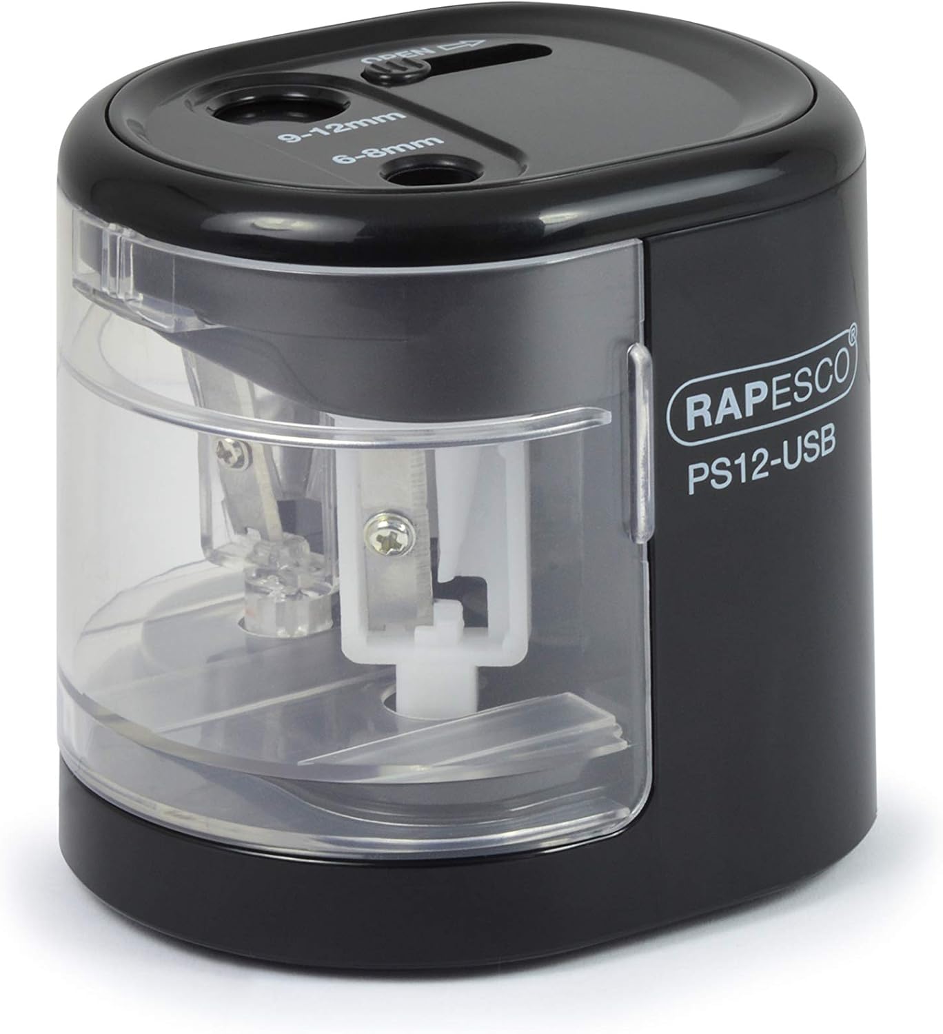 Rapesco 1449 Automatic Electric USB/Battery Pencil Sharpener, Black