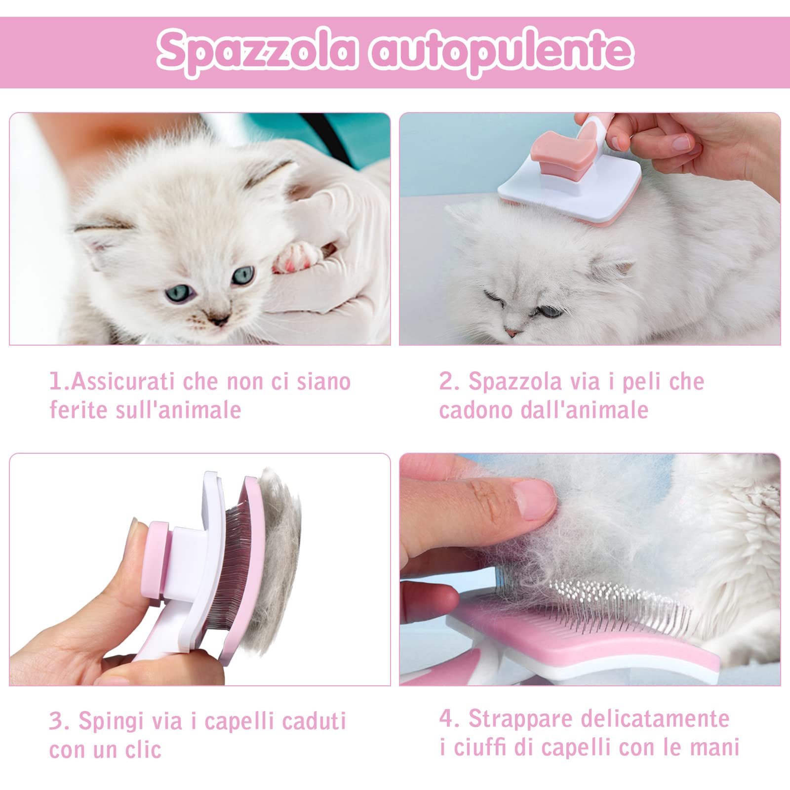Vinabo Pet Grooming Brush - Self-Cleaning Slicker for Dogs & Cats | Pink | Improves Coat Health 3