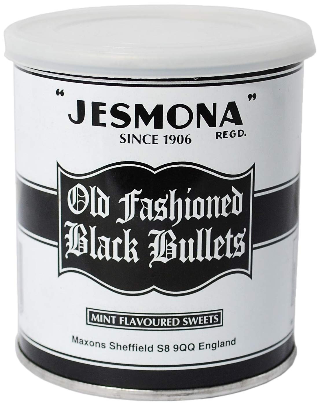 Jesmona Old Fashioned Black Bullets Mint Flavoured Sweets - Traditional Boiled Sweet | 250g Tin