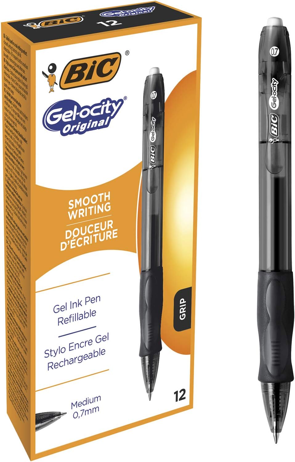BIC Velocity gel Ballpoint pen Gel ink Medium point Black Pack of 12 + Bic Matic Grip 0,7 Pouch of 4 Pencil