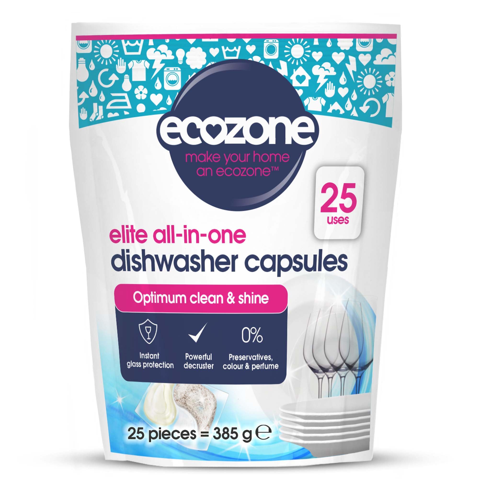 Ecozone Optimum All-In-One Dishwasher Capsules - 25 Count | Streak-Free Shine | Unscented 1