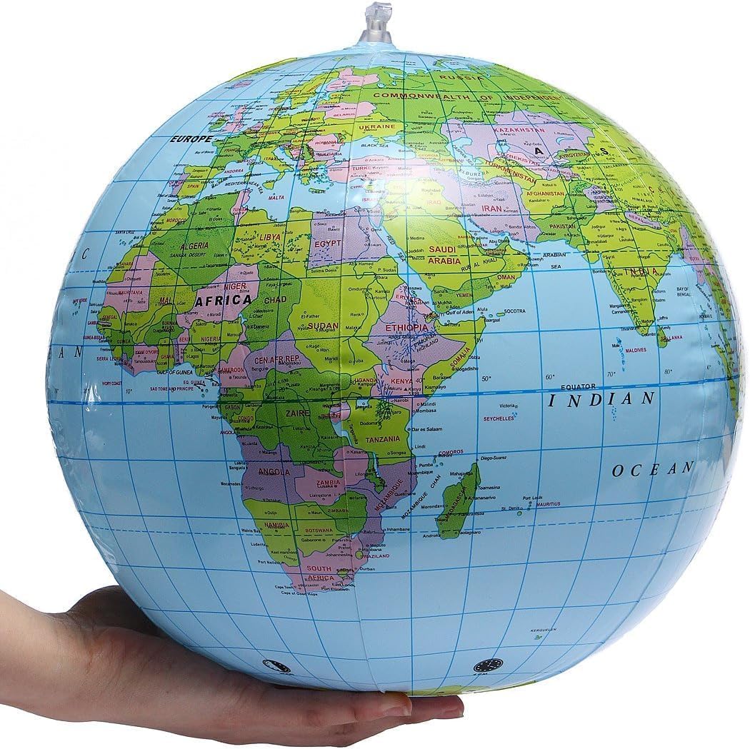 SHATCHI Inflatable World Globe - 15"/38cm Educational Geography Ball for Kids and Teachers 1