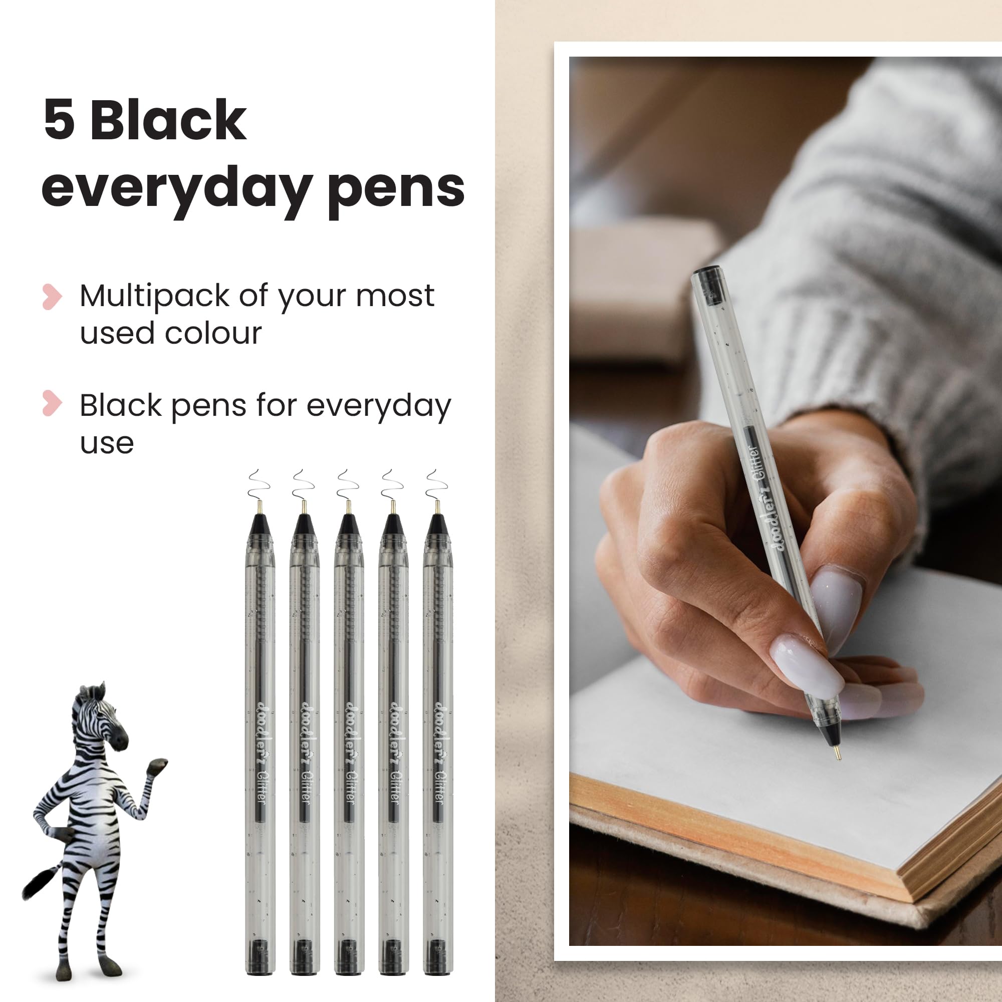 Zebra Pen Doodlerz Gel Stick Pens - 1.0mm Bold Point, Black Ink, 5-Pack 4