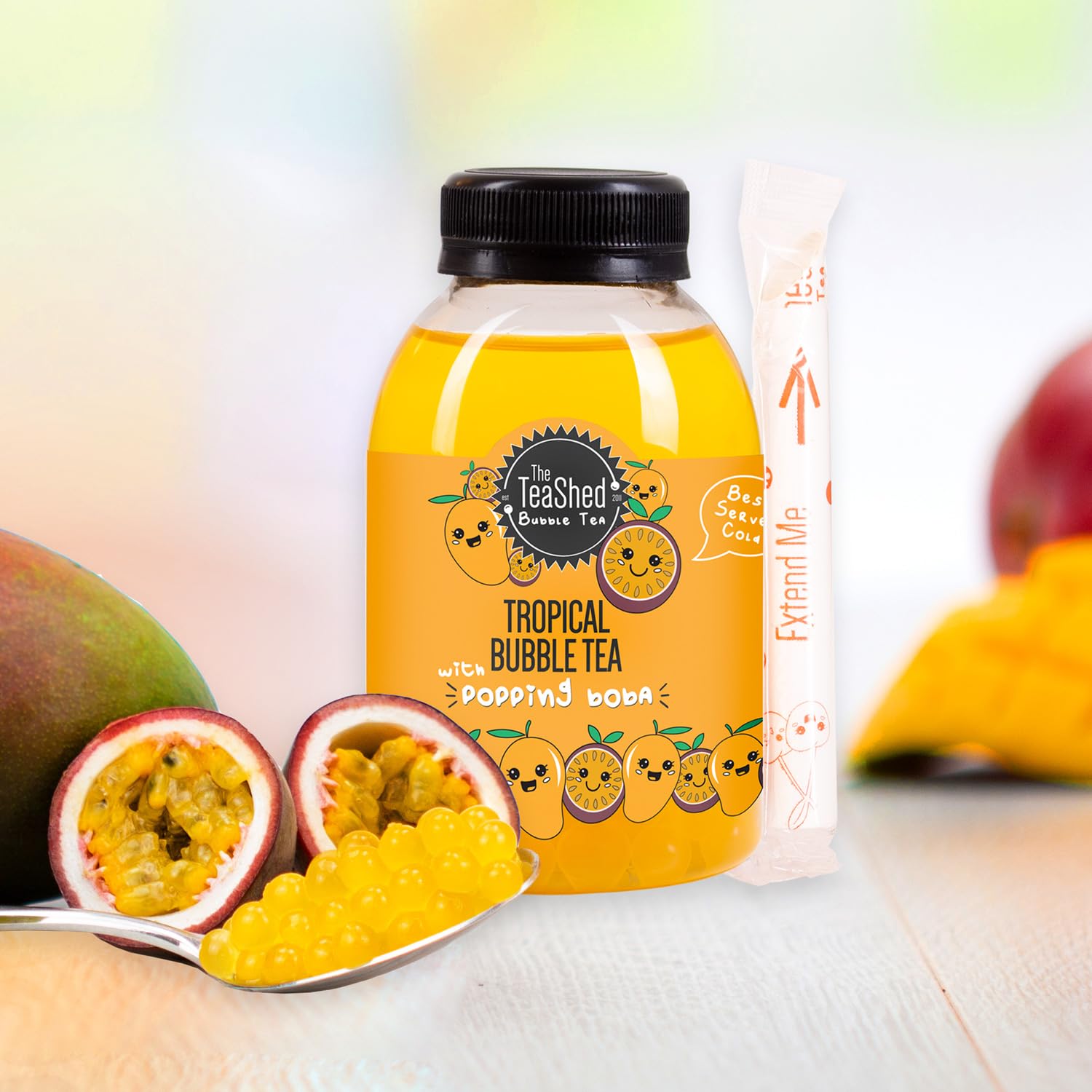 The TeaShed Ready to Drink Tropical Bubble Tea - Mango Iced Tea with Passion Fruit Boba | 250ml 2