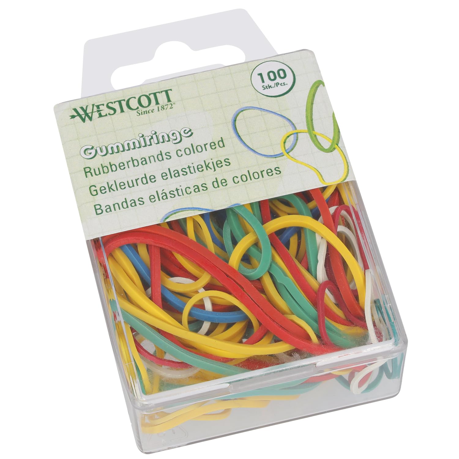 Westcott Rubber Bands - 100 Pcs Mix Color/Size | 60% Natural Rubber | Resealable Box