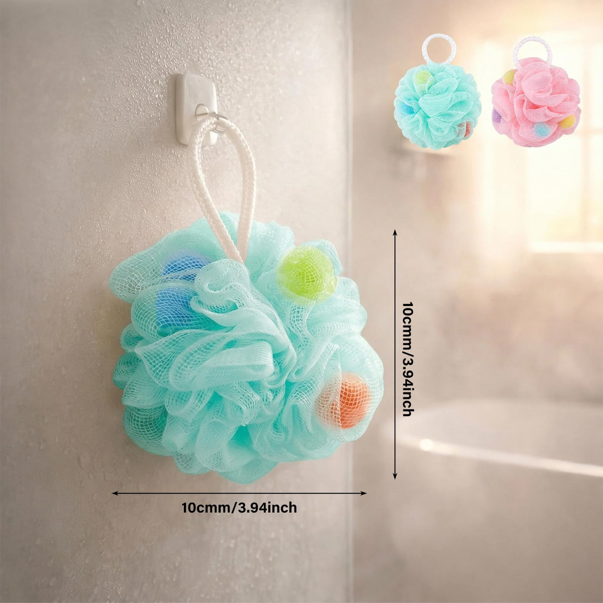 Lafefe African Net Shower Puff - Rich Lather, Gentle Exfoliation | 2 Count | Pink+Green