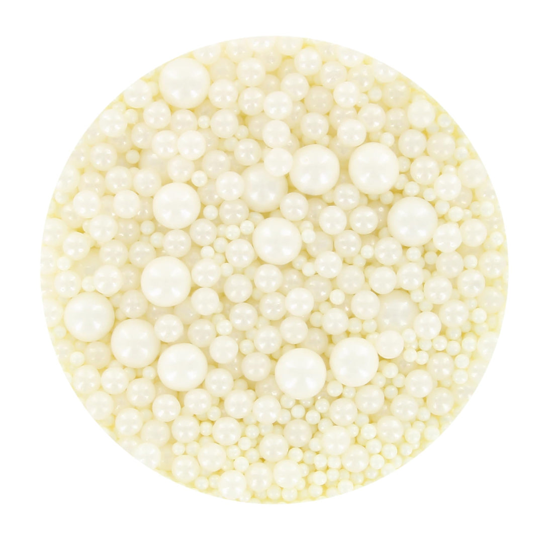 Baked with Love - White Pearl Sprinkles Mix | 100g Resealable Bottle | Mother of Pearl Sugar Balls for Cakes & Cupcakes