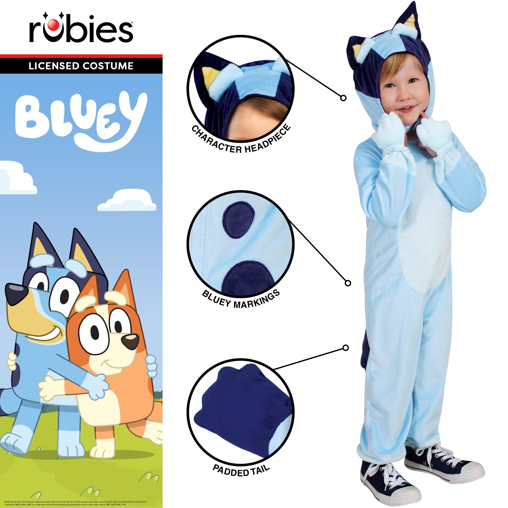 Rubies Bluey Child Costume - Jumpsuit with Detachable Headpiece, Size 2-3 Years 3
