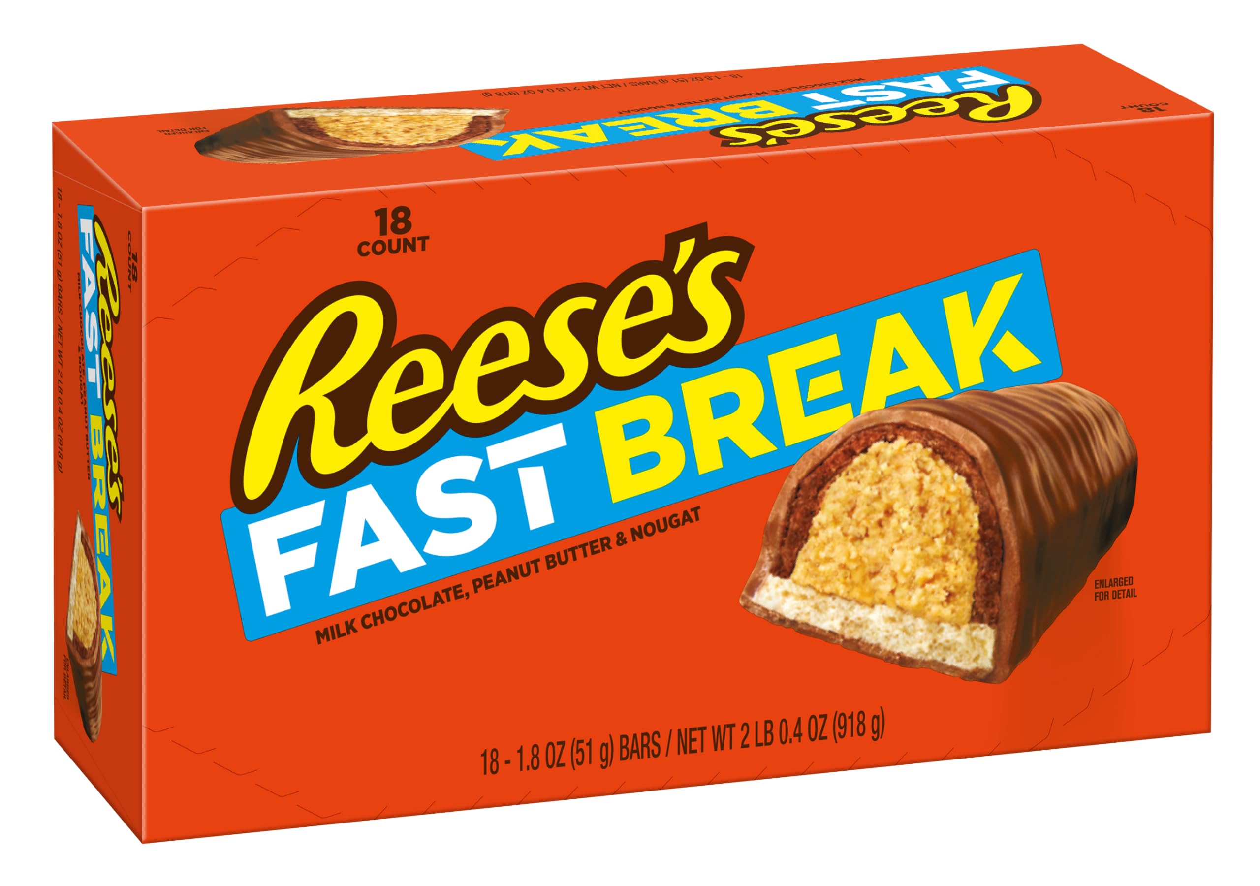 Reese's Fast Break Milk Chocolate, Peanut Butter and Nougat Candy Bars, Pack of 18 x 51g 1