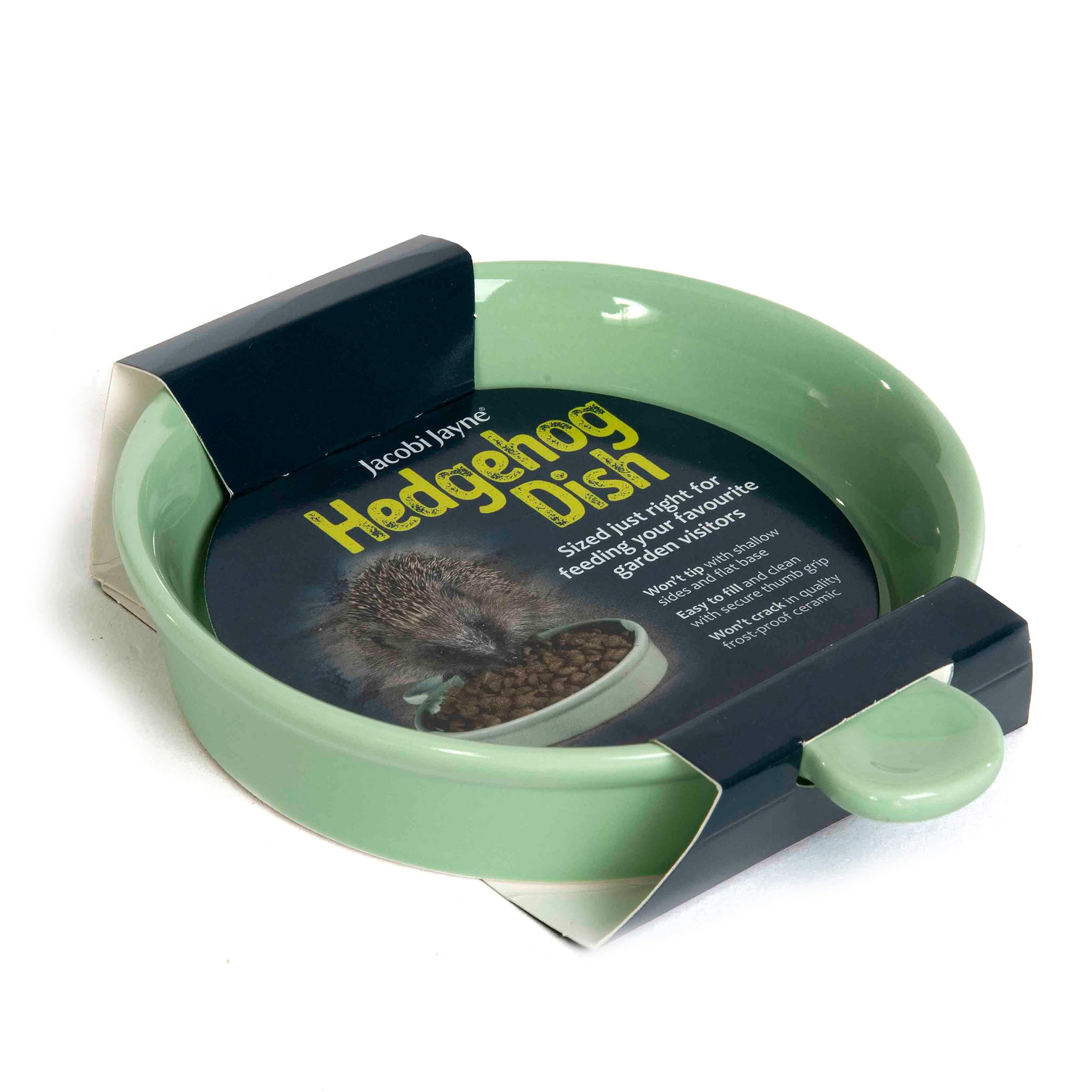 Jacobi Jayne Weather-Resistant Ceramic Hedgehog Water Dish | Green | 130x136mm