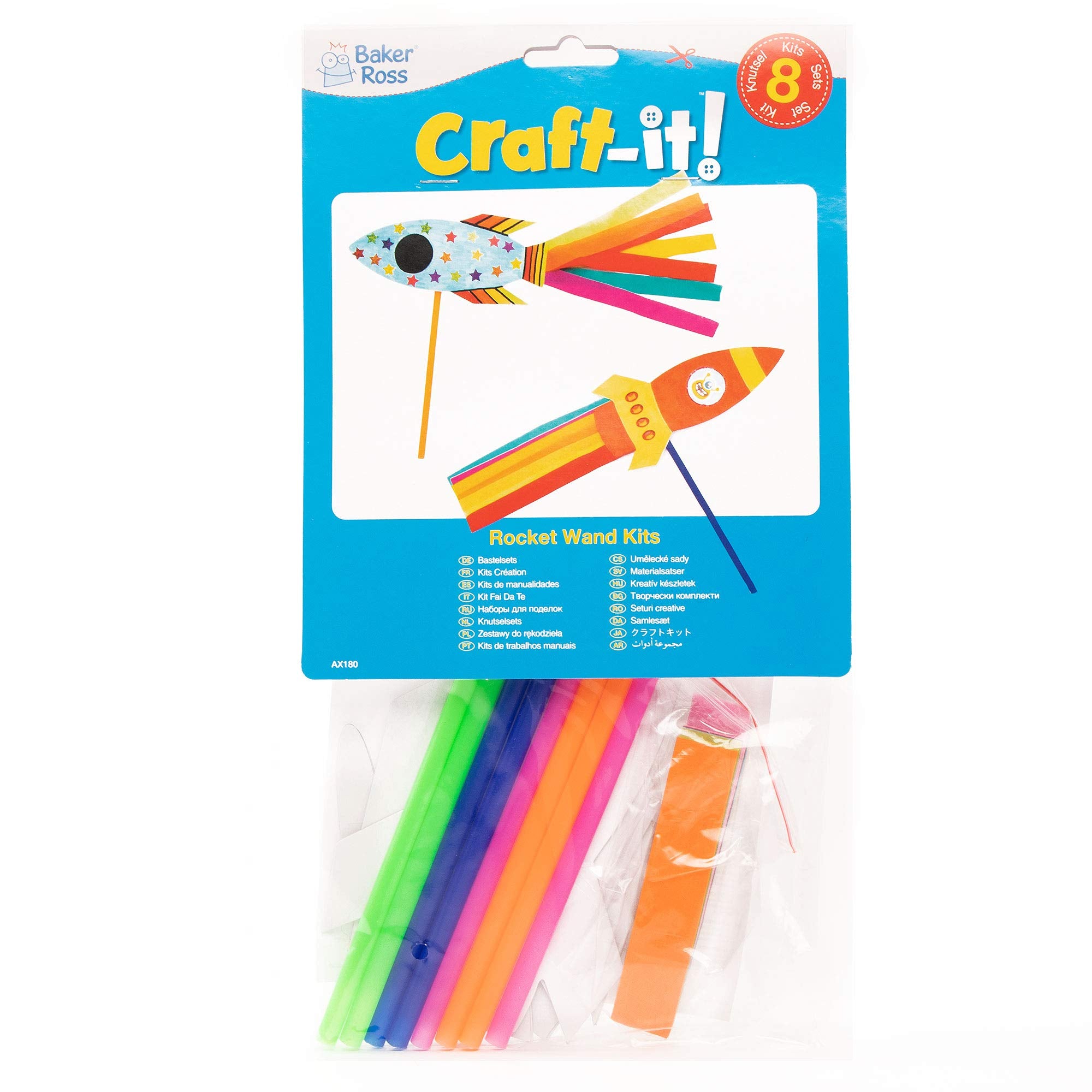 Baker Ross Rocket Wand Kits - Pack of 8 | Assorted Designs | 28 cm Height