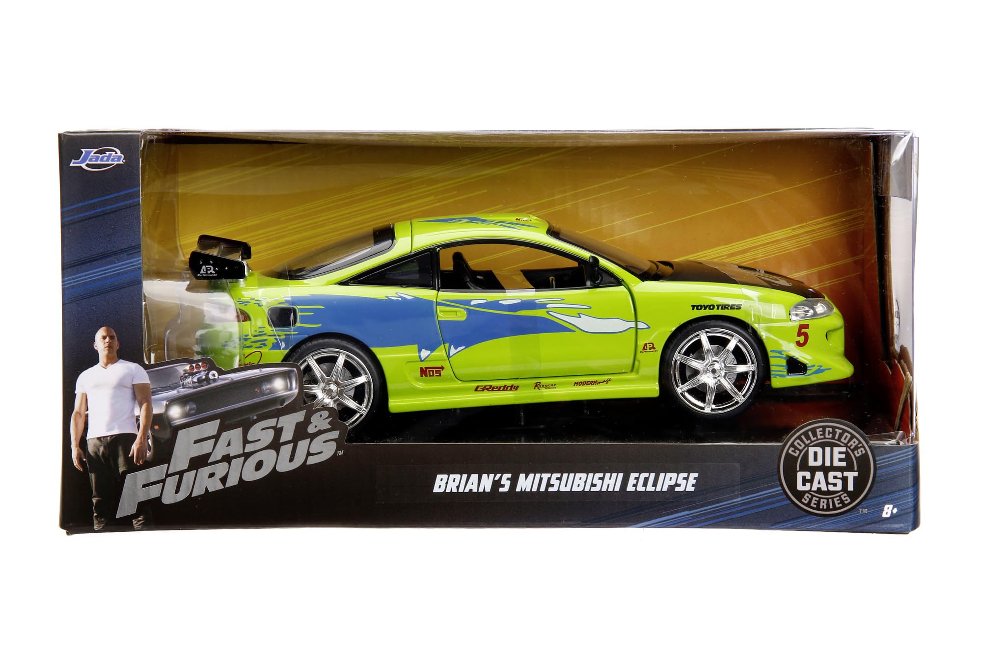 Jada Fast & Furious 1995 Mitsubishi Eclipse 1:24 Die-Cast Model Car | Green Metal 5
