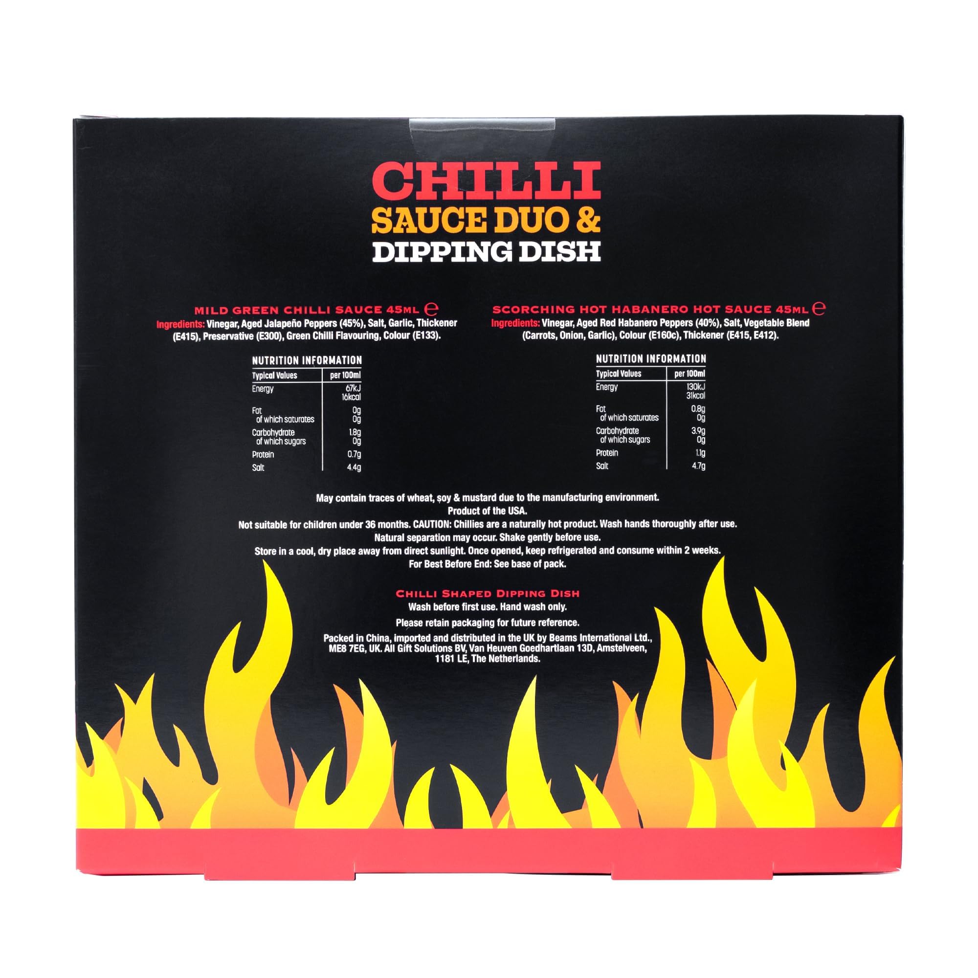 Hot Sauce Gift Set - Mild Green Chilli & Habanero Sauce Duo with Chilli Shaped Dipping Dish 8