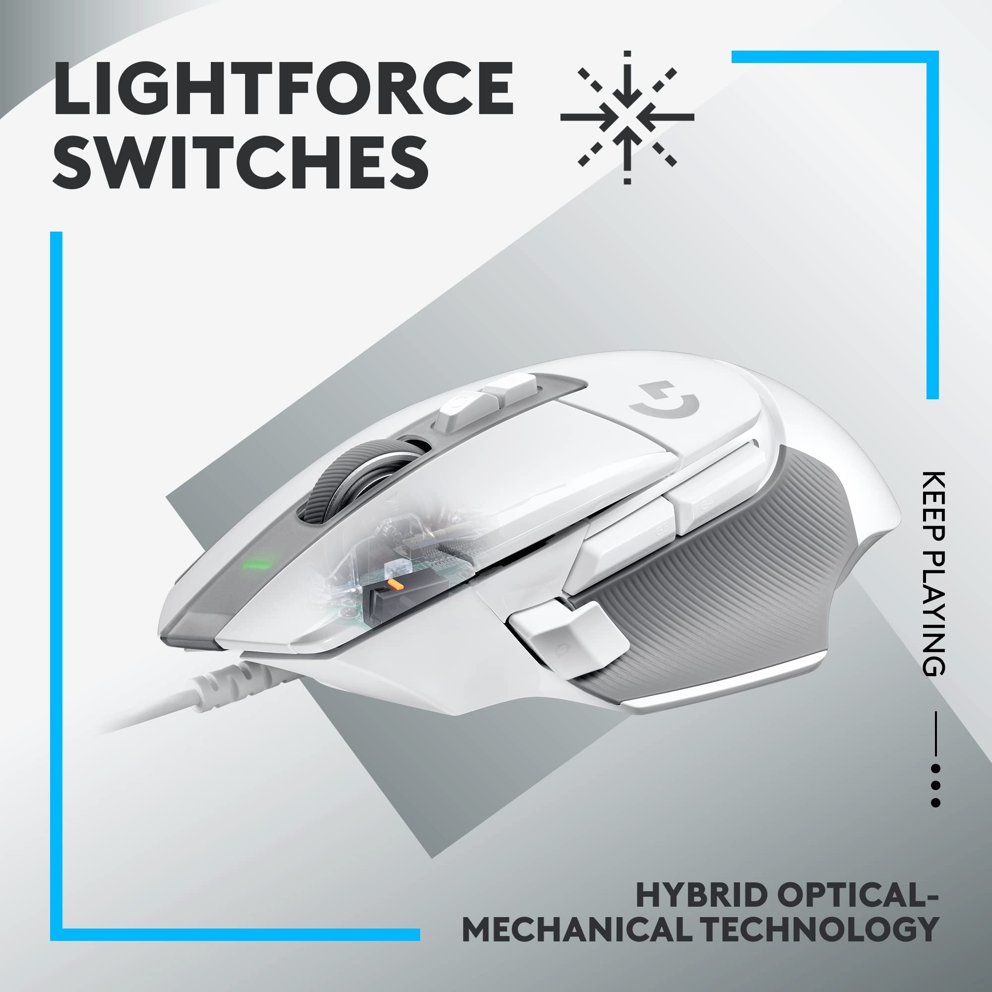 Logitech G G502 X Wired Gaming Mouse - White - 910-006146 - LIGHTFORCE Hybrid Optical-Mechanical Switches 6
