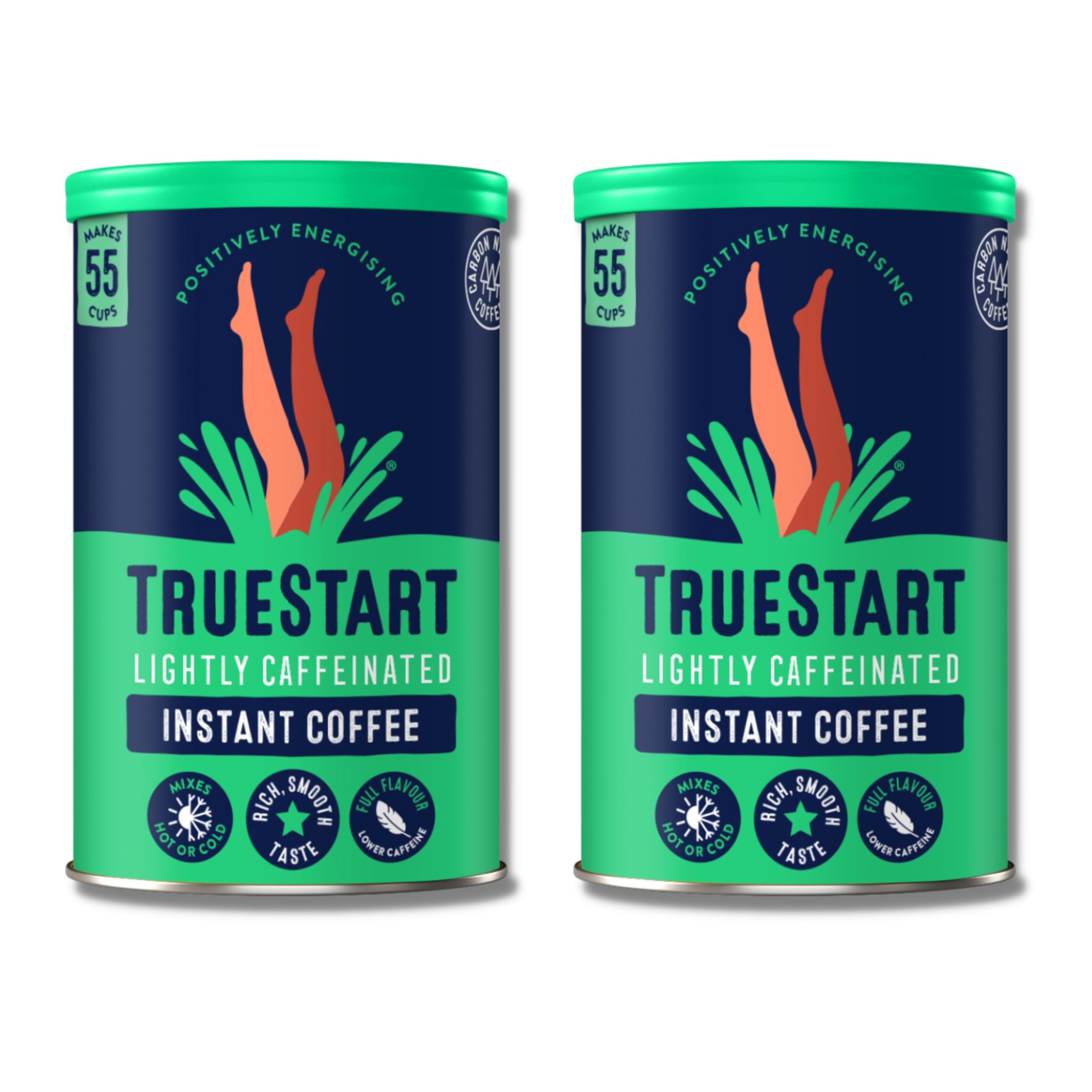 TRUESTART Lightly Caffeinated Instant Coffee - 50:50 Arabica Blend | 2 x 100g Tins