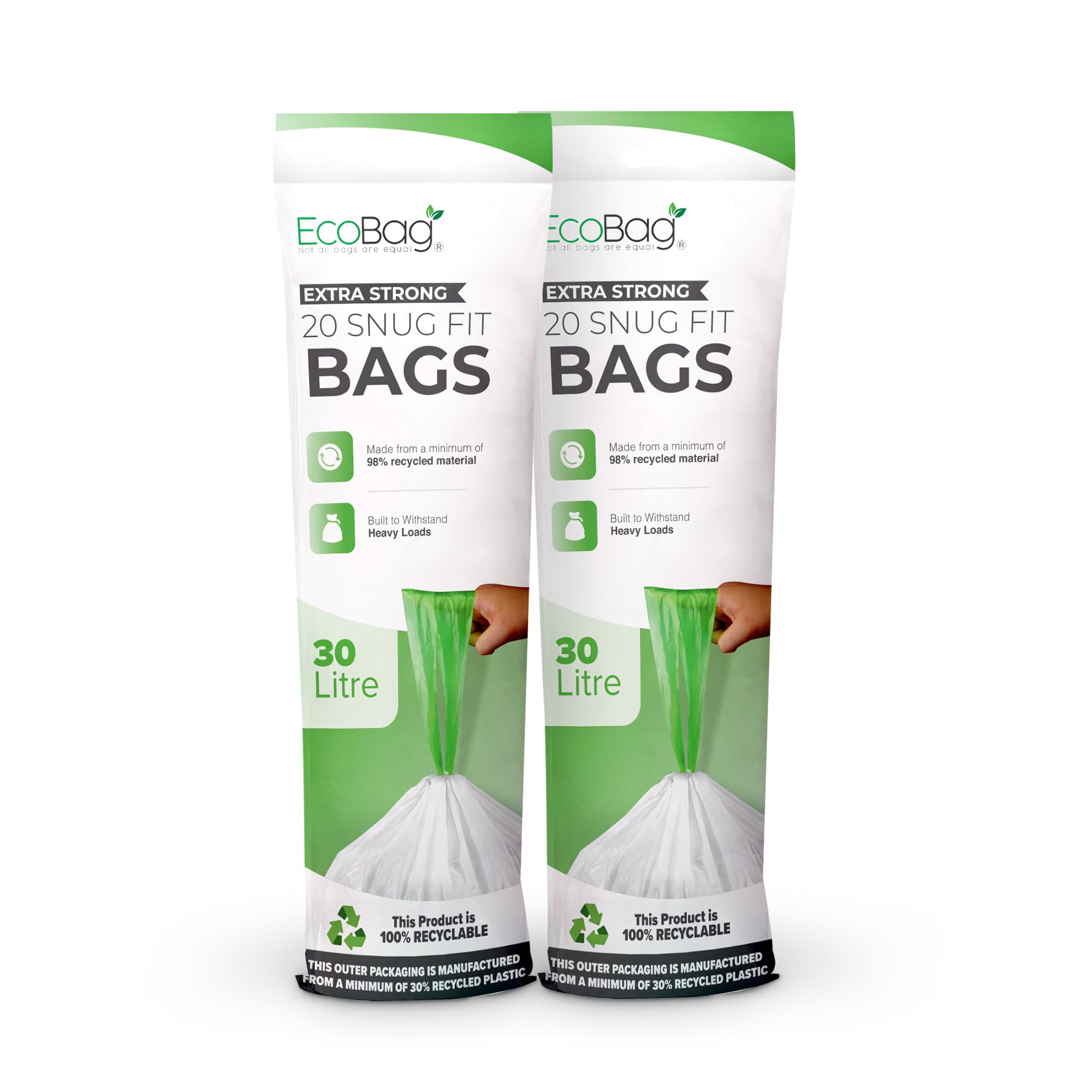 EcoBag 30L Kitchen Bin Liners - 40 Count Drawstring Bags | 25 Microns Thick | 98% Recycled Material 1