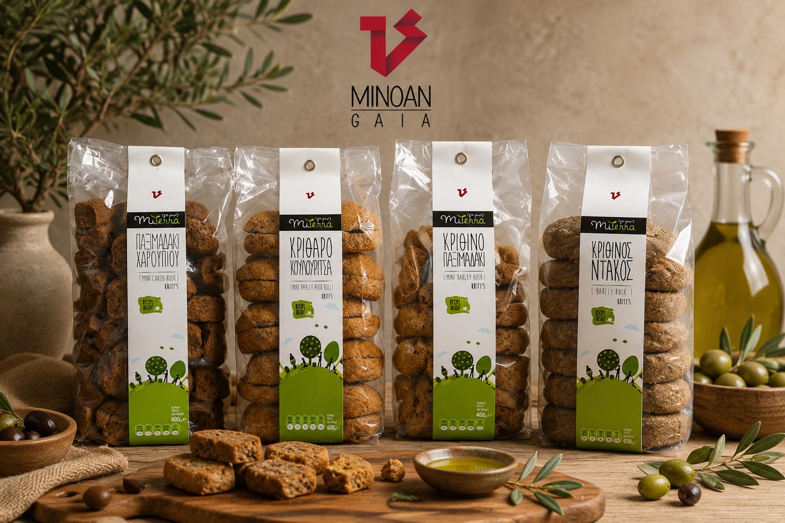 MITERRA Cretan Mini Barley Rusks - Sourdough, Baked with Extra Virgin Olive Oil | 800g (2 x 400g Packs) 4