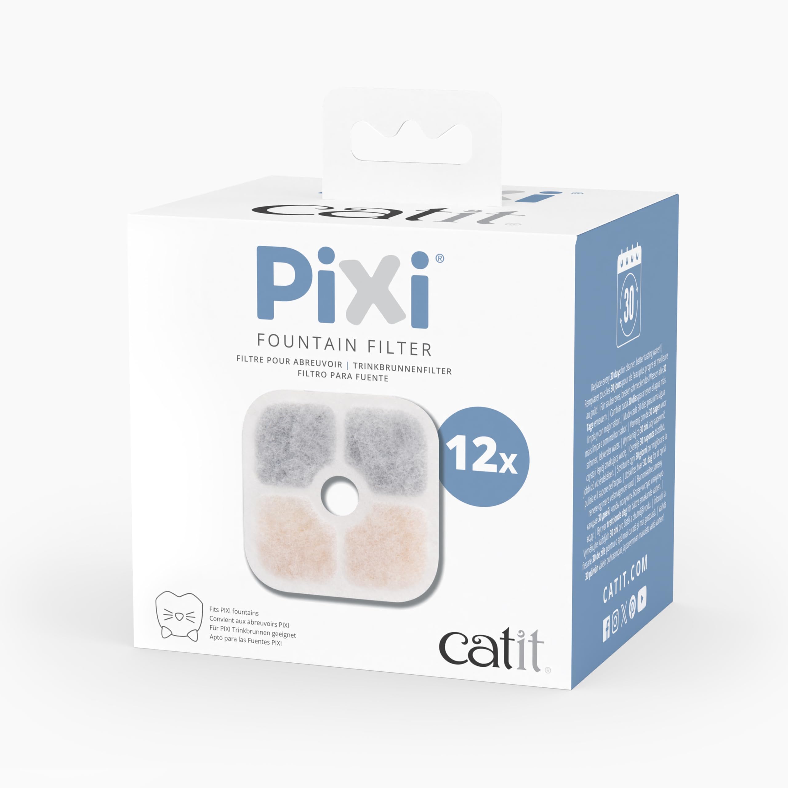 Catit PIXI Genuine Replacement Water Fountain Filter Cartridges - 12 Pack | Reduces Odors & Softens Water