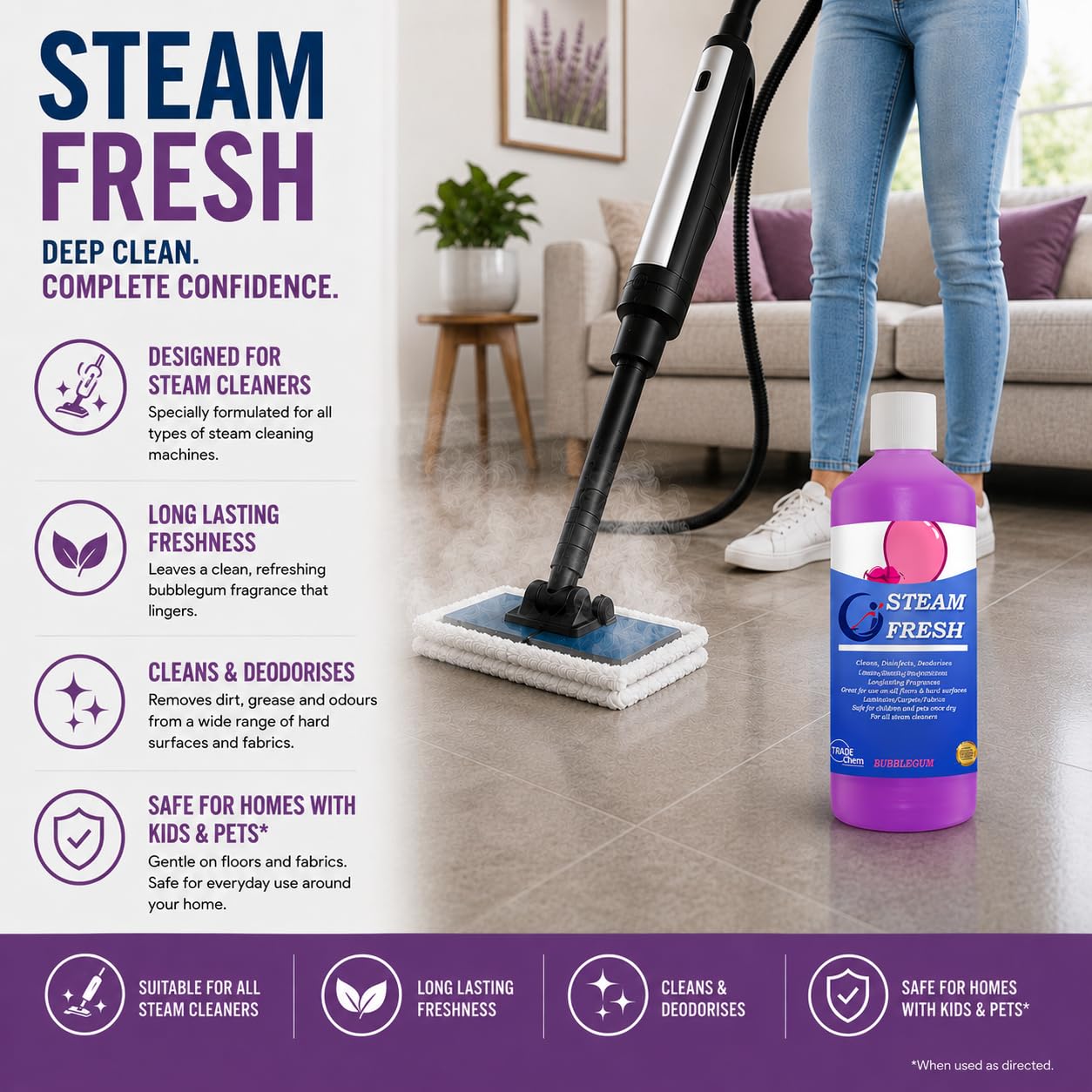 Trade Chemicals Steam Fresh Floor Cleaner Detergent - Enhanced Steam Cleaning, Lemon Scent, 500ml 5