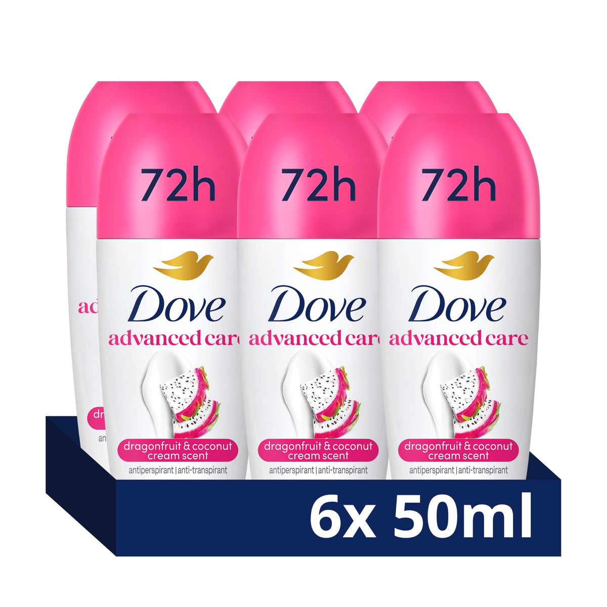 Dove Advanced Care Go Fresh Dragon Fruit & Coconut Cream Anti-Perspirant Roll-On Deodorant - 50 ml, Pack of 6