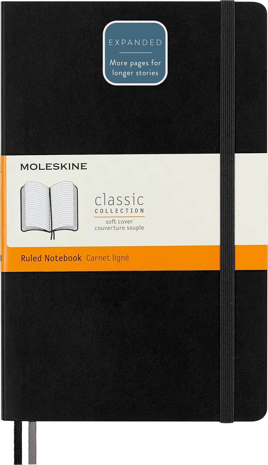 Moleskine Classic Expanded Ruled Notebook - Soft Cover, Black, 400 Pages, L Size