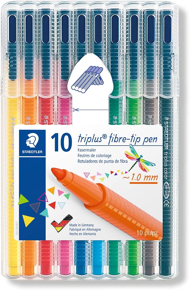 STAEDTLER 323 Triplus Colour Fibre-Tip Pens, 1.0 mm, Assorted Colours, Pack of 10