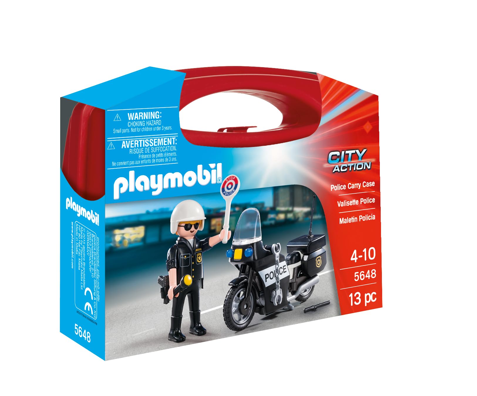 Playmobil City Action Police Carry Case Playset with Motorcycle and Figure | Model 5648