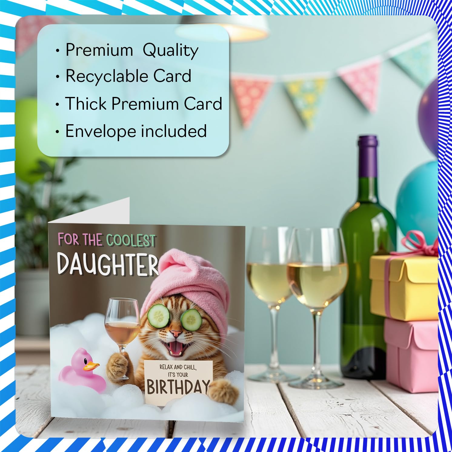Stuff4 Funny Daughter Birthday Card - Relaxing Bath Cat Design | 145mm x 145mm 3