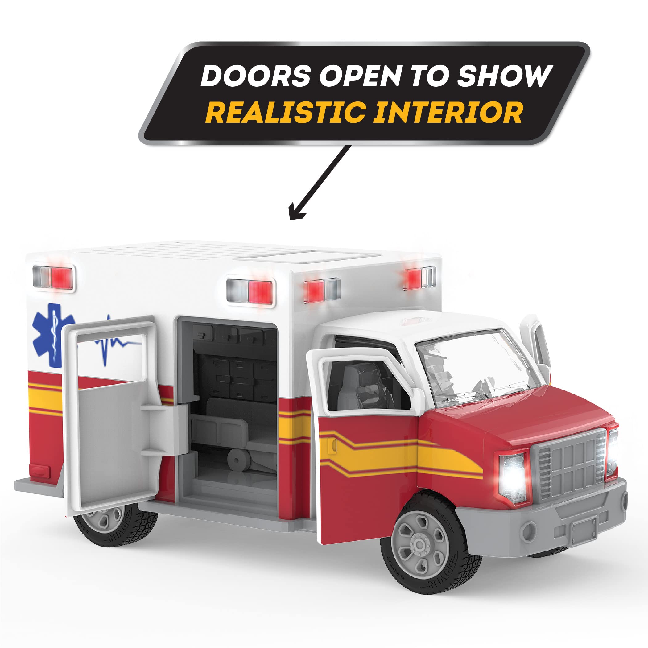 Driven by Battat Micro Ambulance - Toy Rescue Vehicle with Lights, Sounds & Movable Parts for Kids 3+ 5