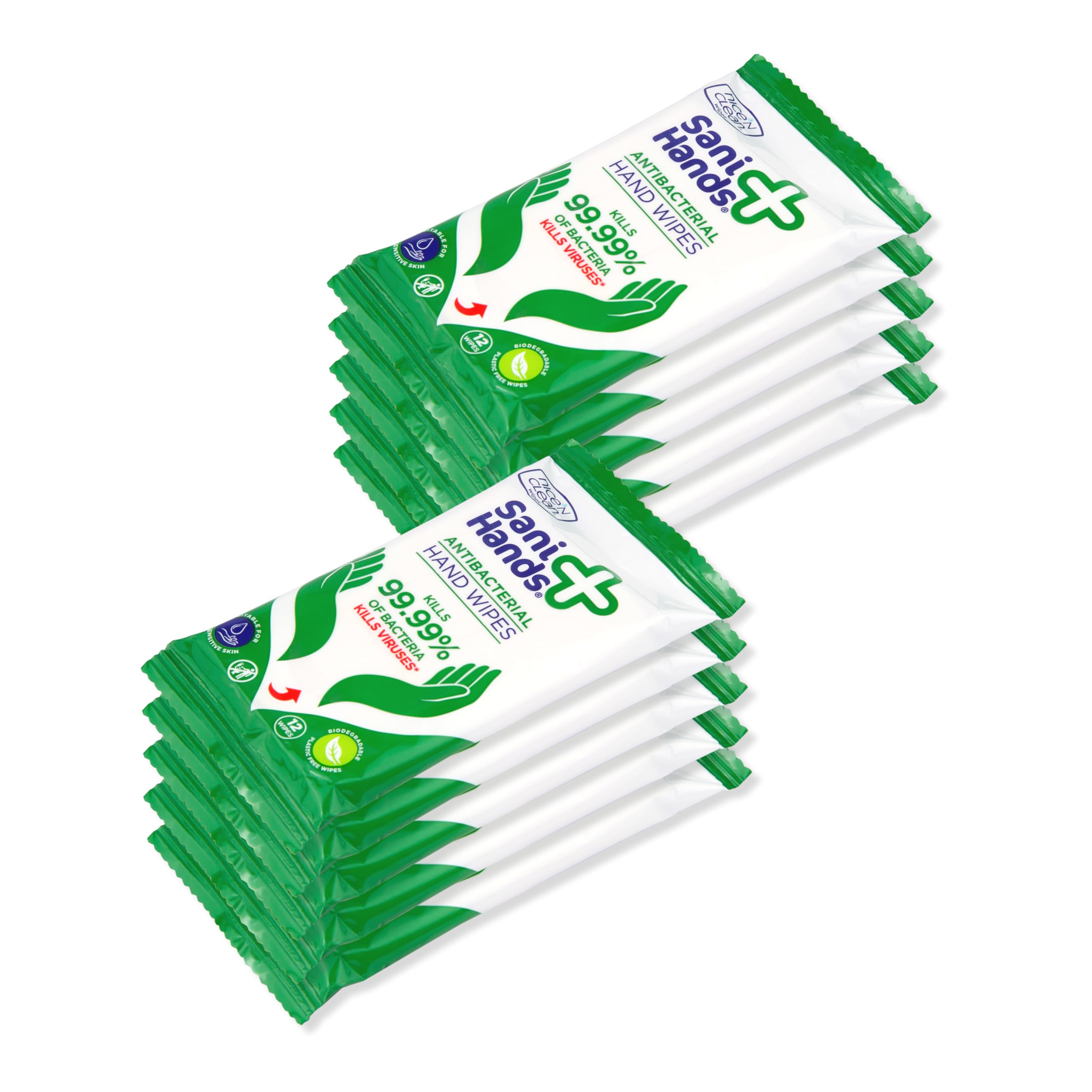 Sani Hands Anti-bacterial Hand Wipes - 120 Count (10 Pack) | Biodegradable | Vitamin E & Aloe Vera 2