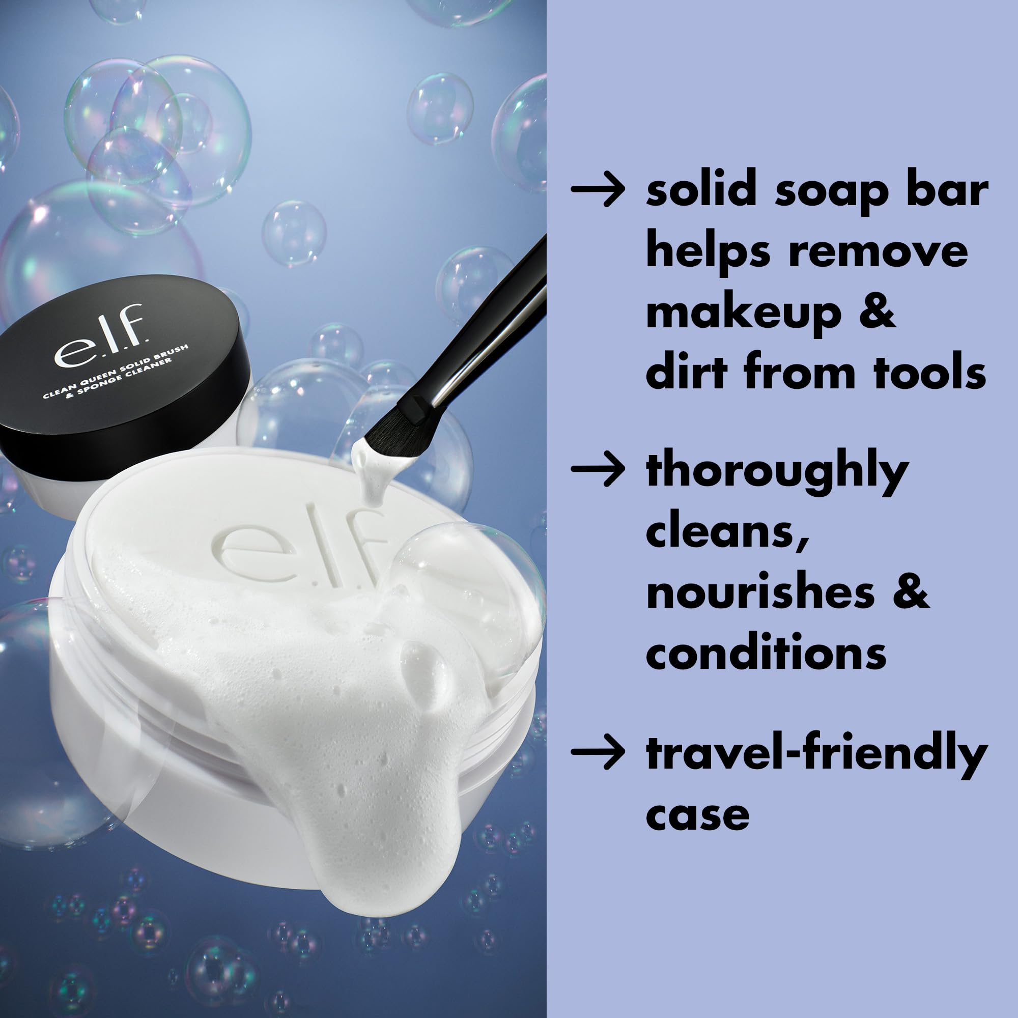 e.l.f. Clean Queen Solid Brush & Sponge Cleaner - Water-Activated Soap Bar | 1.5 Ounce 2